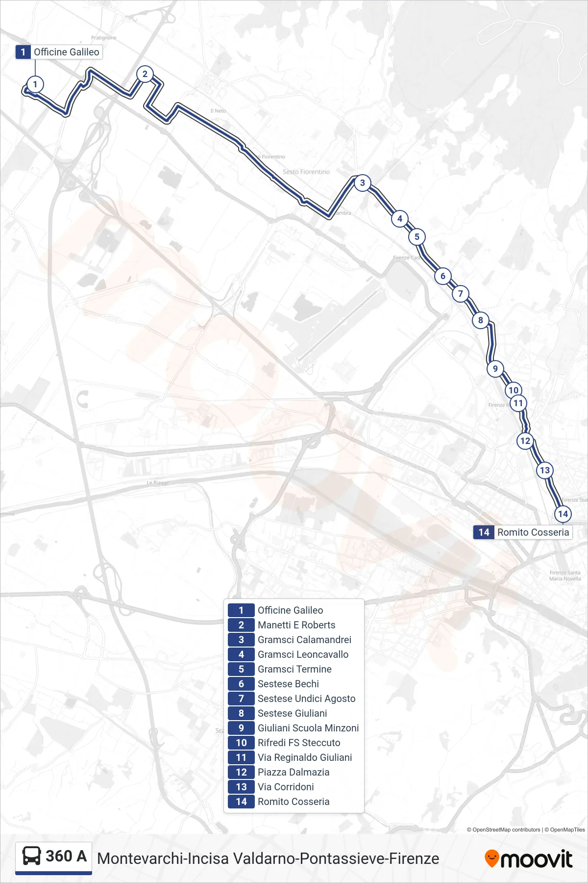 Linea 360 A bus (Romito Cosseria) - Percorsi e fermate sulla mappa