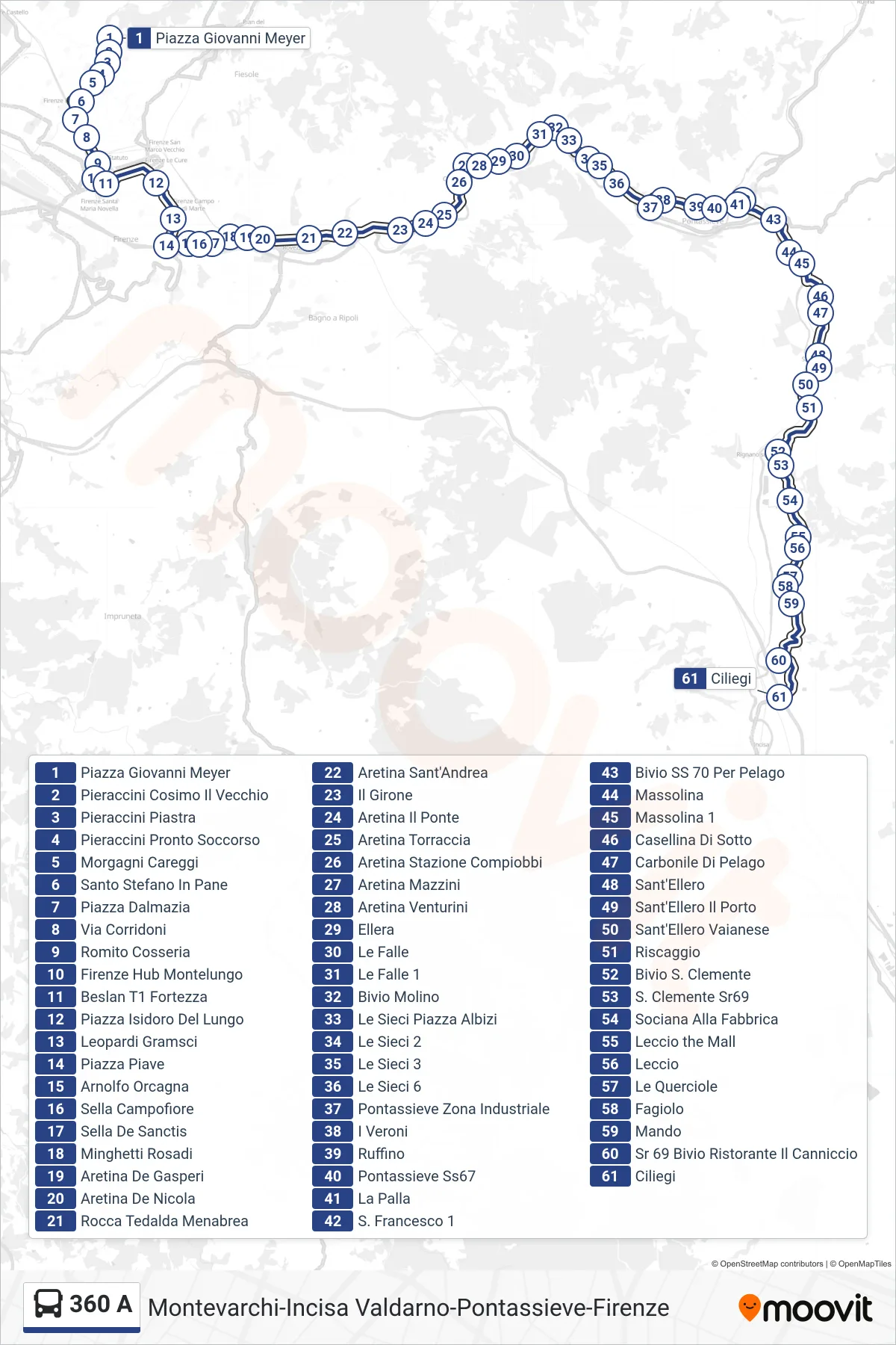 Linea 360 A bus (Ciliegi) - Percorsi e fermate sulla mappa