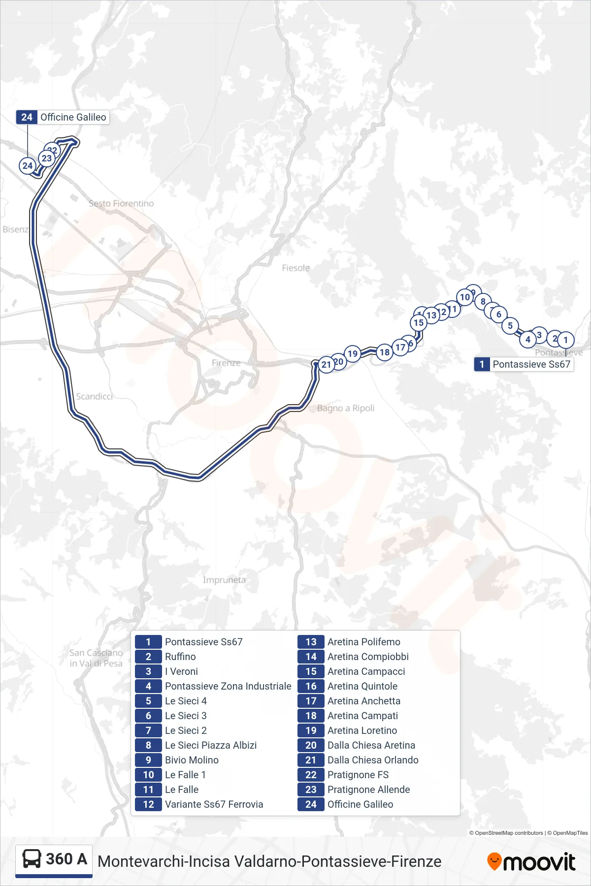 Linea 360 A bus (Officine Galileo) - Percorsi e fermate sulla mappa
