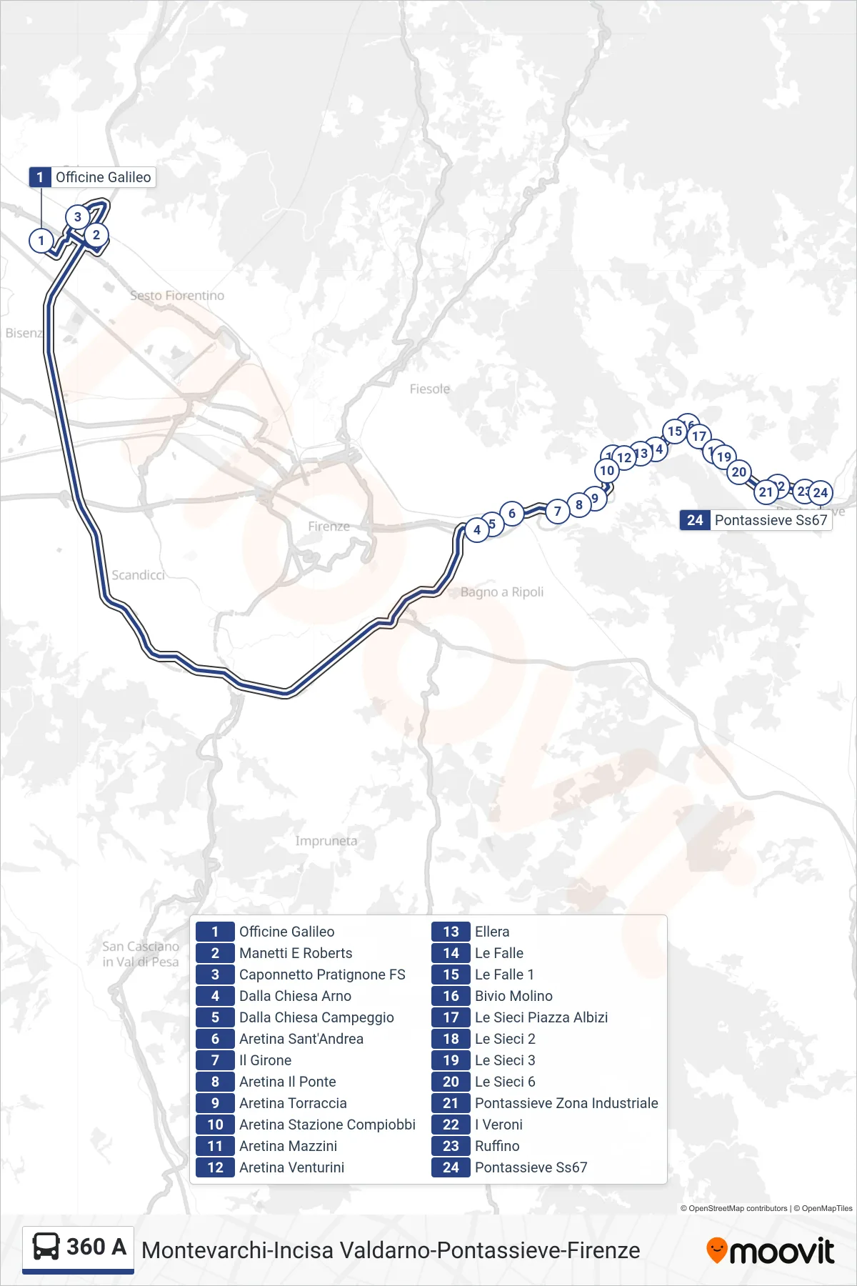 Linea 360 A bus (Pontassieve Ss67) - Percorsi e fermate sulla mappa