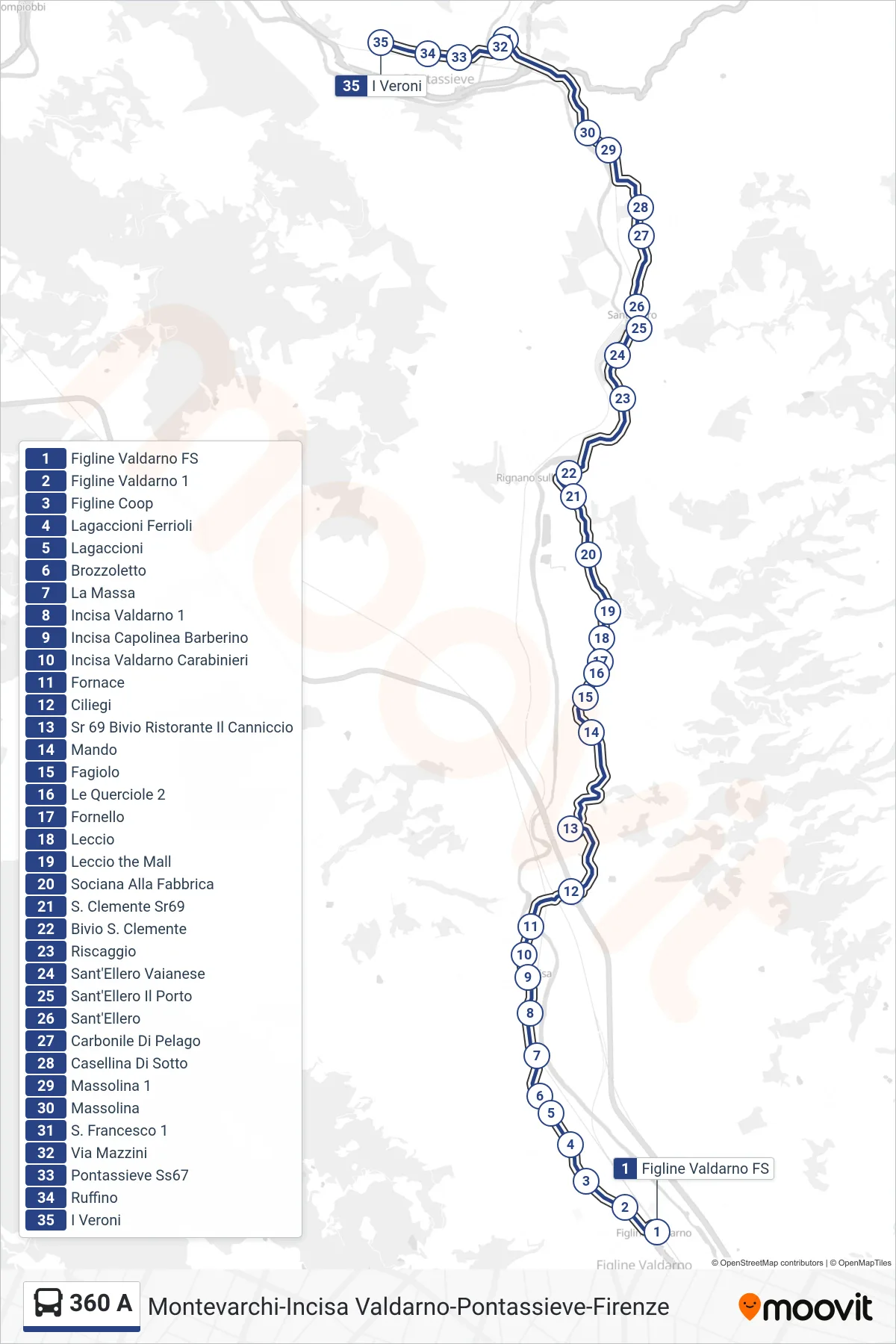 Linea 360 A bus (I Veroni) - Percorsi e fermate sulla mappa