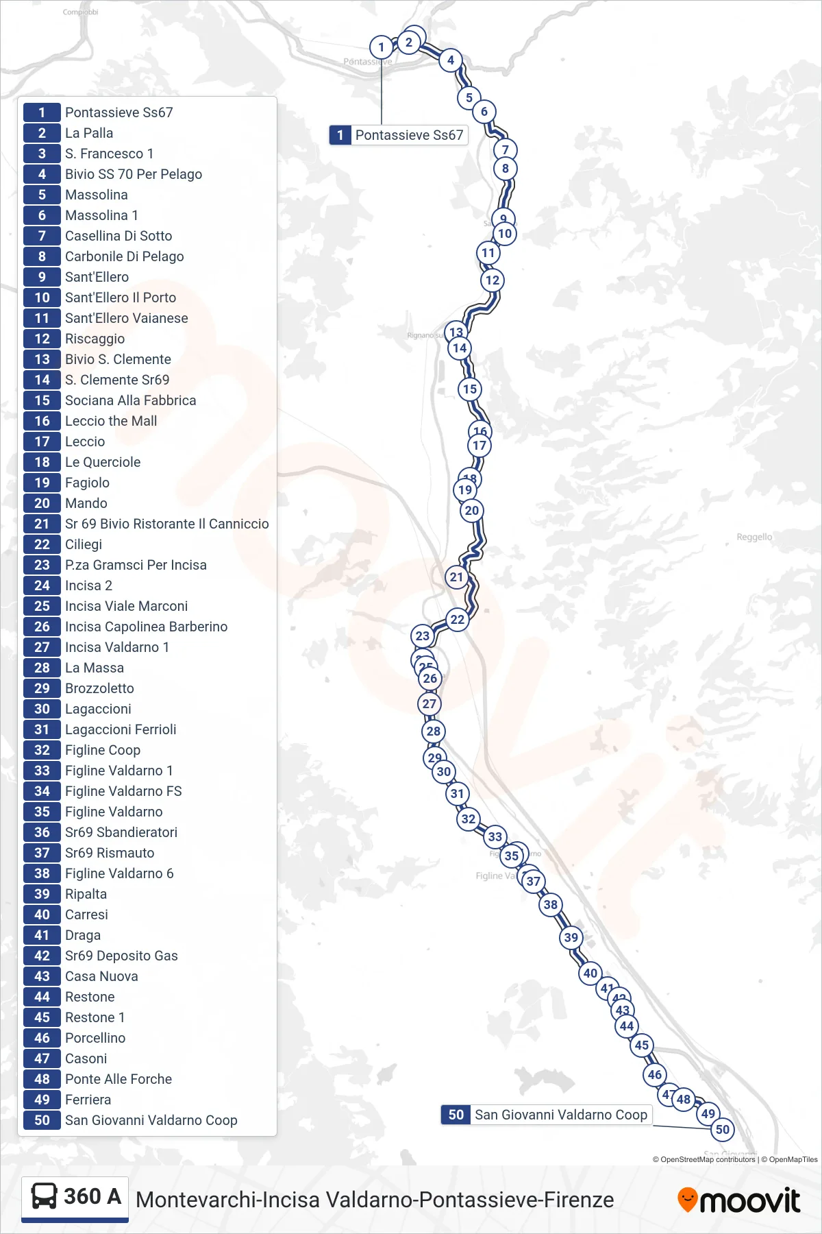 Linea 360 A bus (San Giovanni Valdarno Coop) - Percorsi e fermate sulla mappa