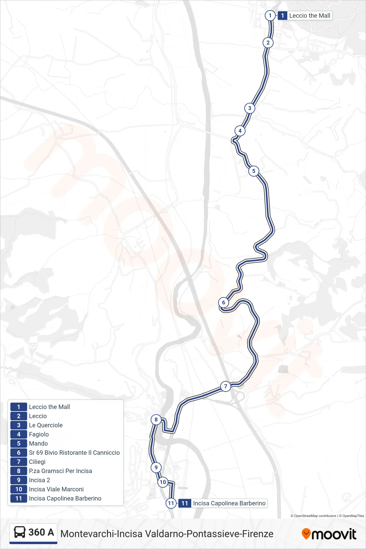 Linea 360 A  bus (Incisa Capolinea Barberino) - Percorsi e fermate sulla mappa