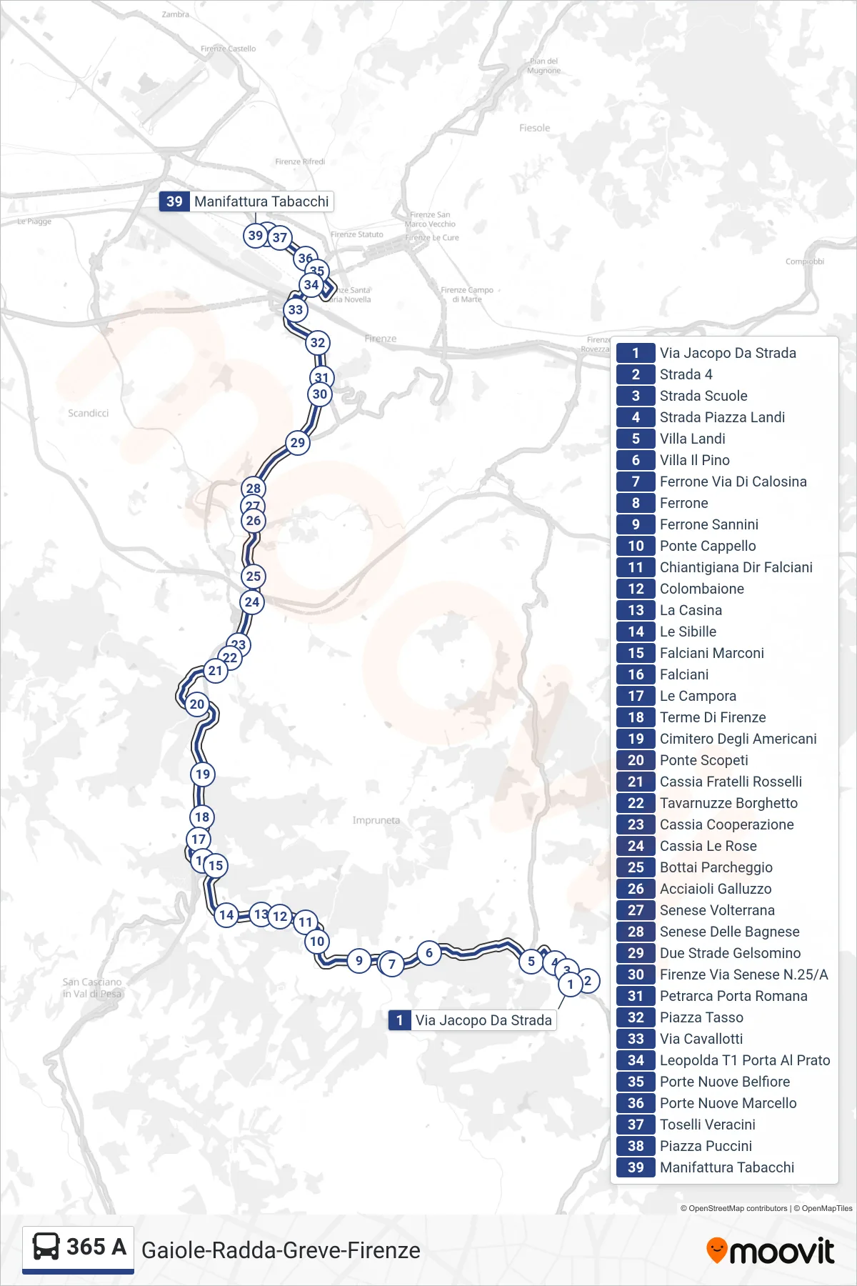 Linea 365 A bus (Paisiello) - Percorsi e fermate sulla mappa