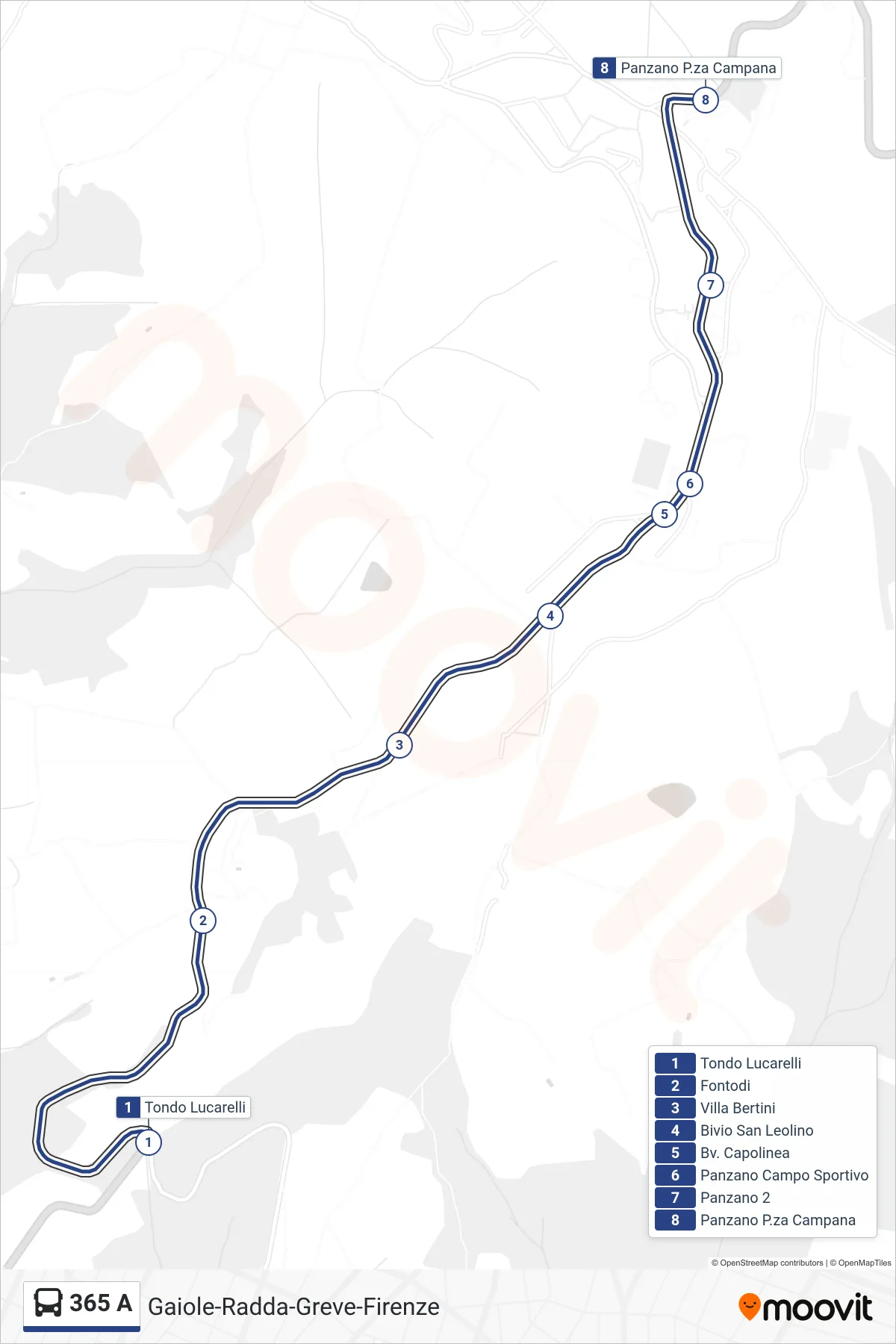 Linea 365 A  bus (Panzano P.za Campana) - Percorsi e fermate sulla mappa