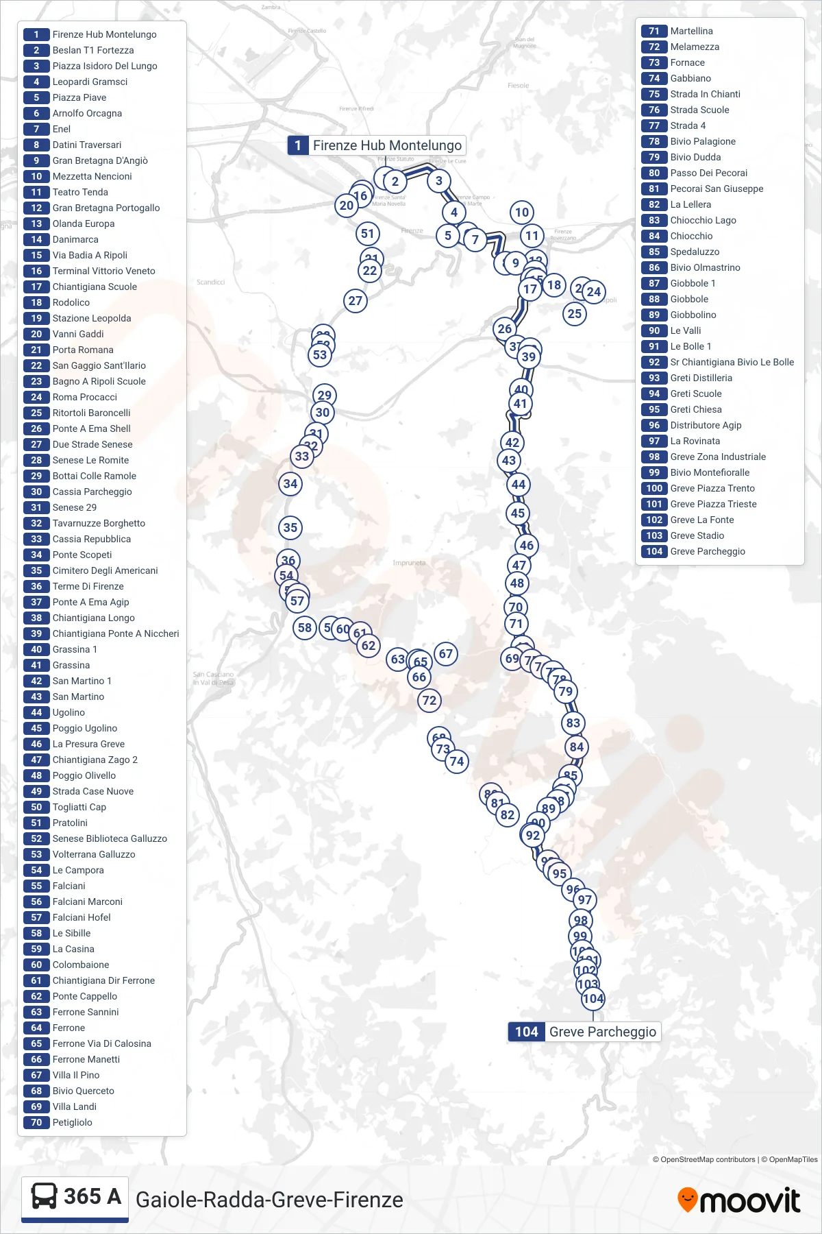 Linea 365 A bus (Greve Parcheggio) - Percorsi e fermate sulla mappa