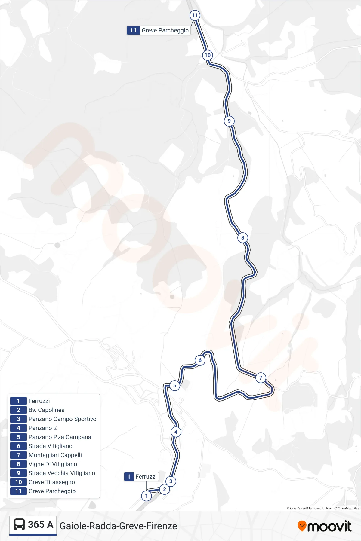Linea 365 A bus (Greve Parcheggio) - Percorsi e fermate sulla mappa