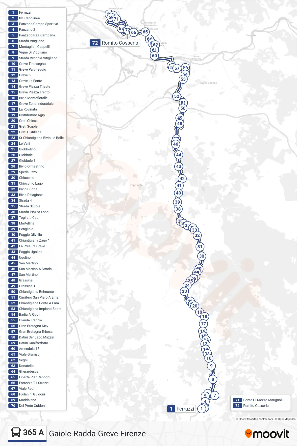 Linea 365 A bus (Romito Cosseria) - Percorsi e fermate sulla mappa