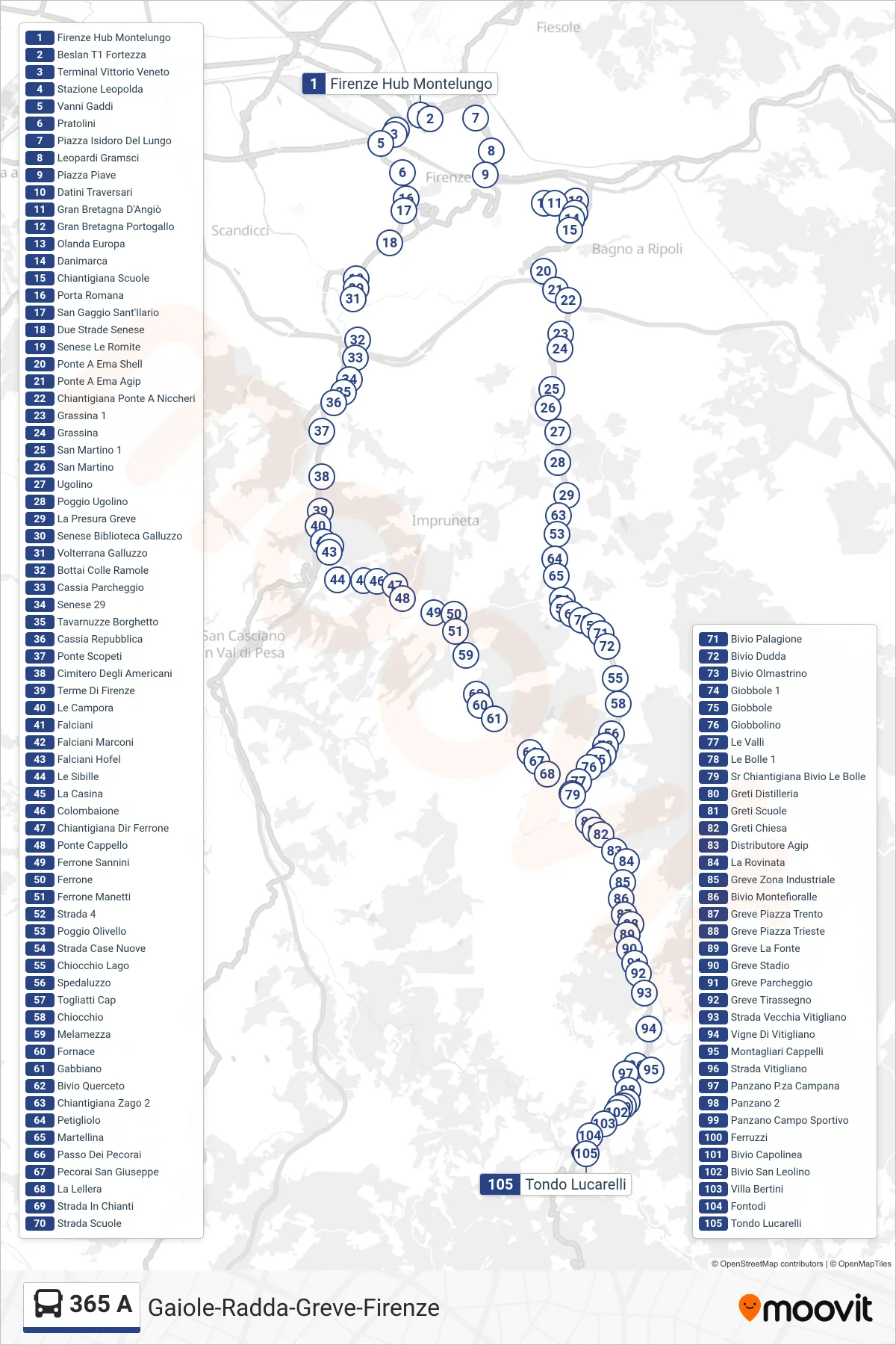Linea 365 A  bus (Tondo Lucarelli) - Percorsi e fermate sulla mappa