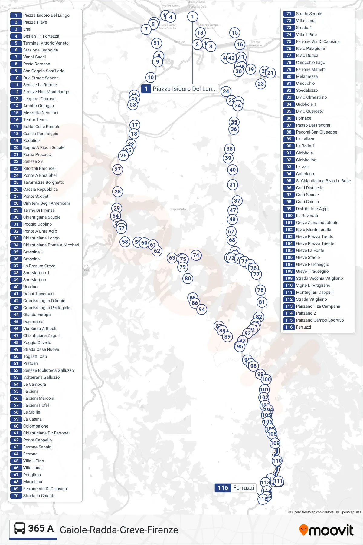 Linea 365 A  bus (Ferruzzi) - Percorsi e fermate sulla mappa