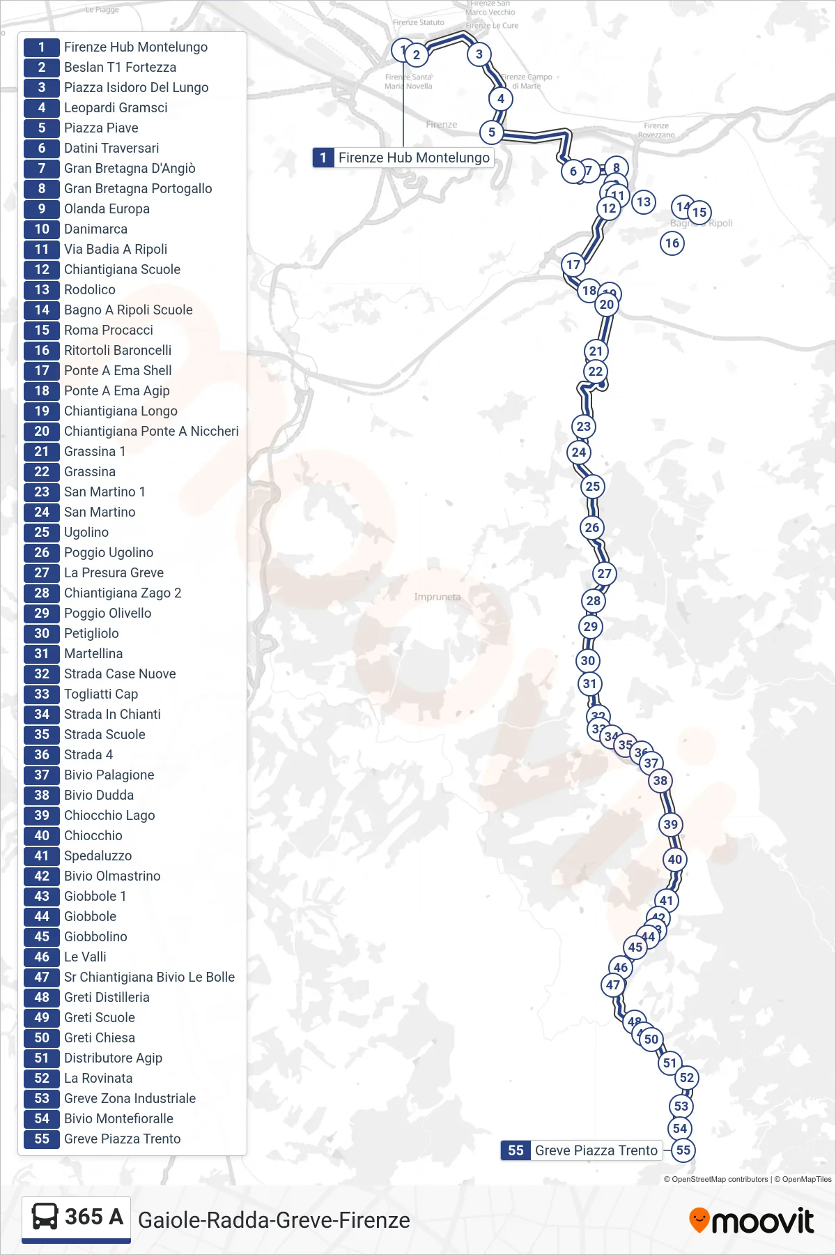 Linea 365 A bus (Greve Piazza Trento) - Percorsi e fermate sulla mappa
