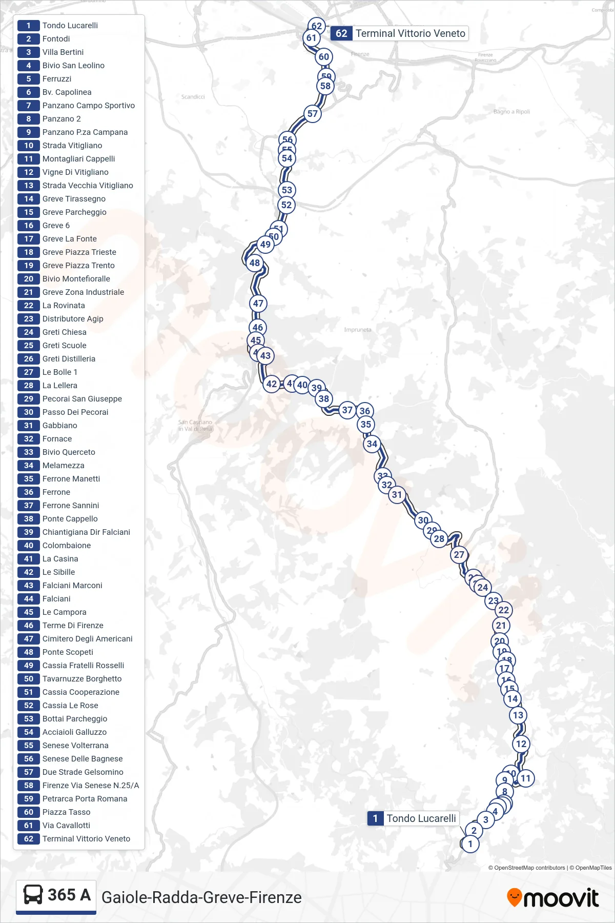 Linea 365 A bus (Terminal Vittorio Veneto) - Percorsi e fermate sulla mappa
