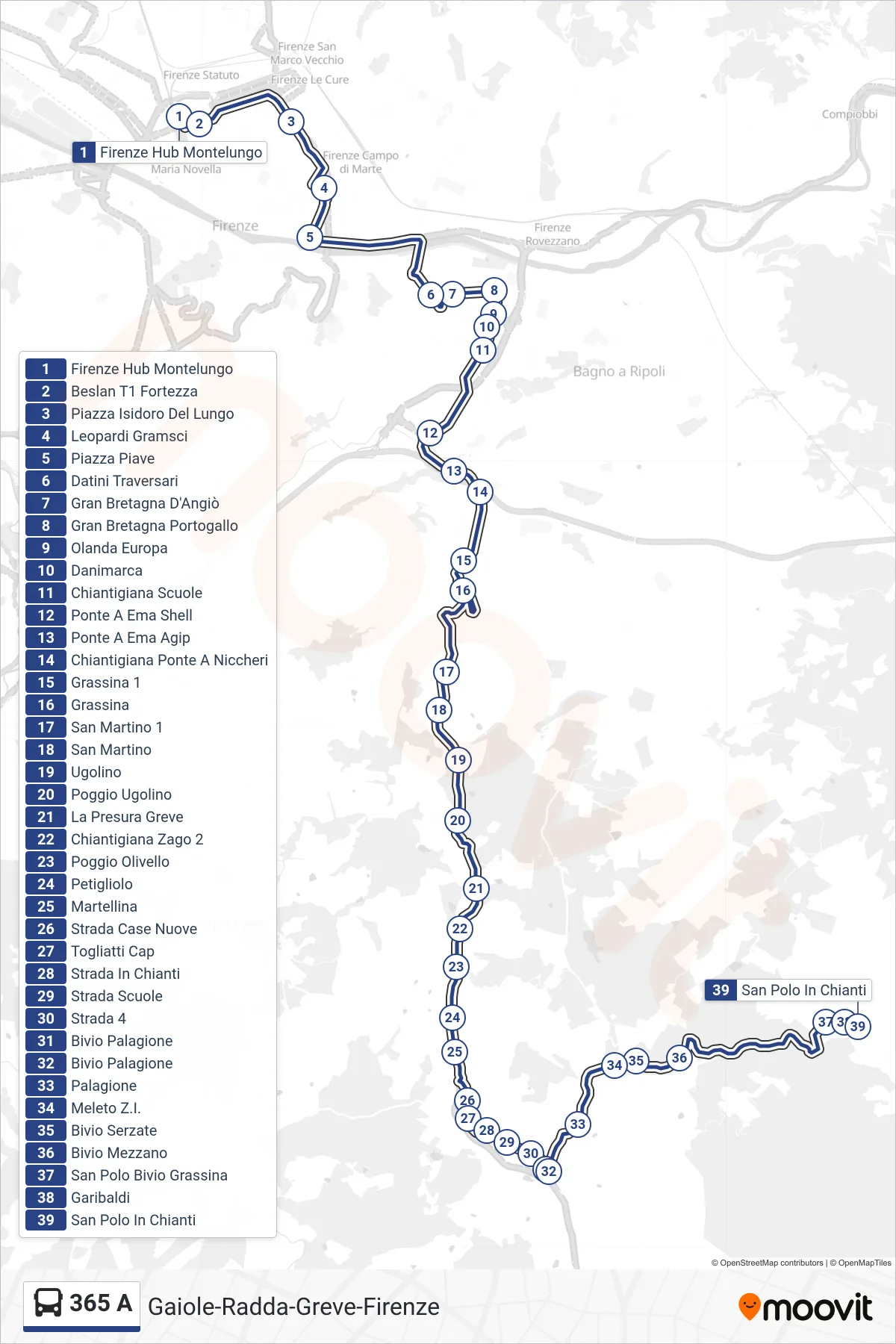 Linea 365 A  bus (San Polo In Chianti) - Percorsi e fermate sulla mappa