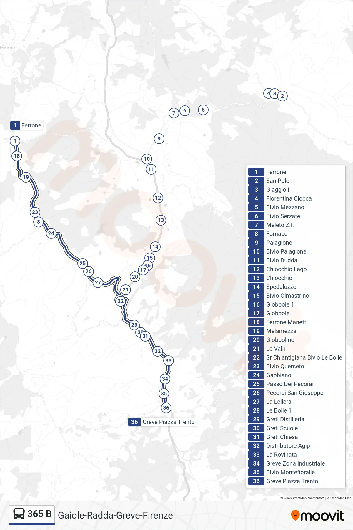 Linea 365 B  bus (Greve Piazza Trento) - Percorsi e fermate sulla mappa