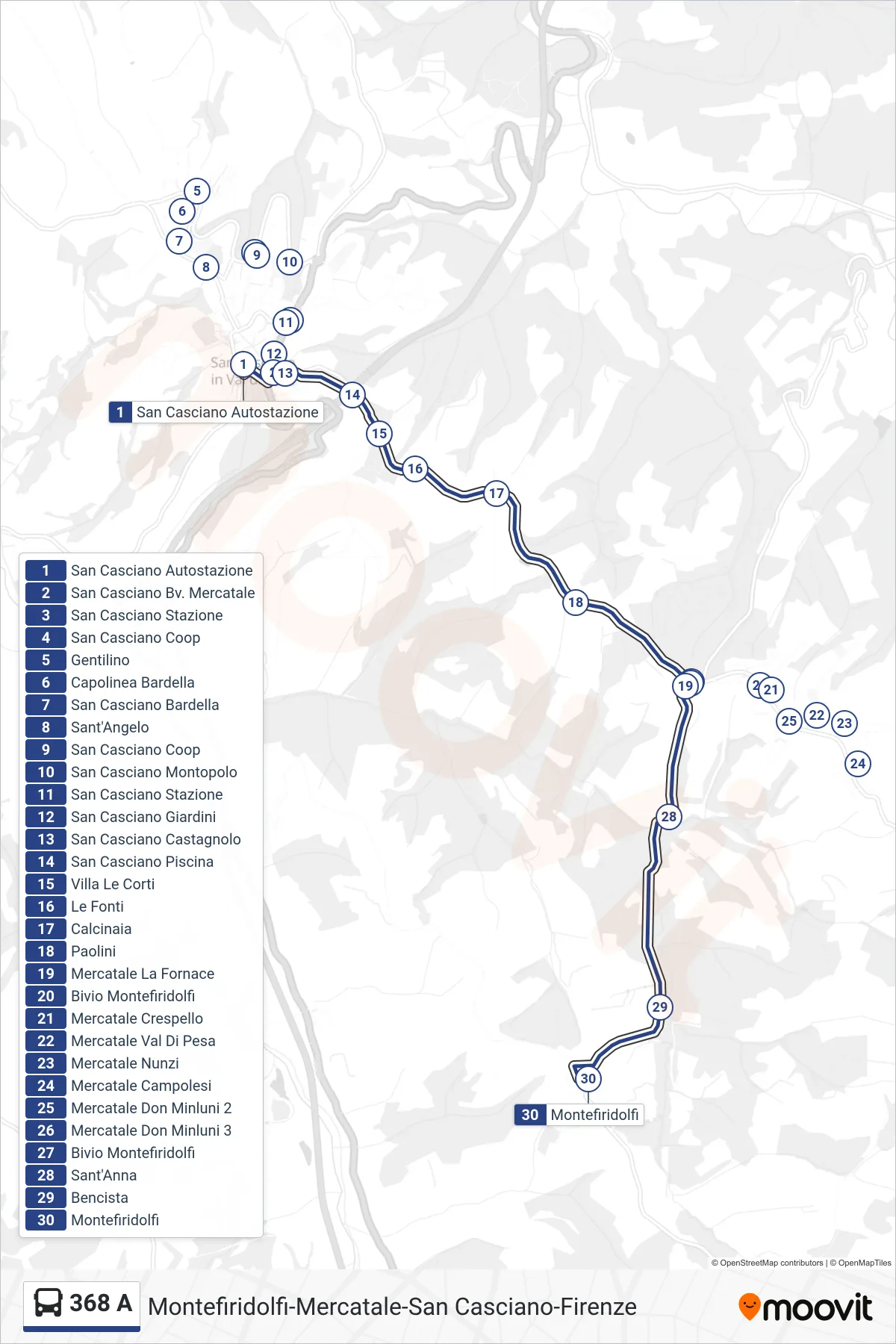 Linea 368 A  bus (Montefiridolfi) - Percorsi e fermate sulla mappa