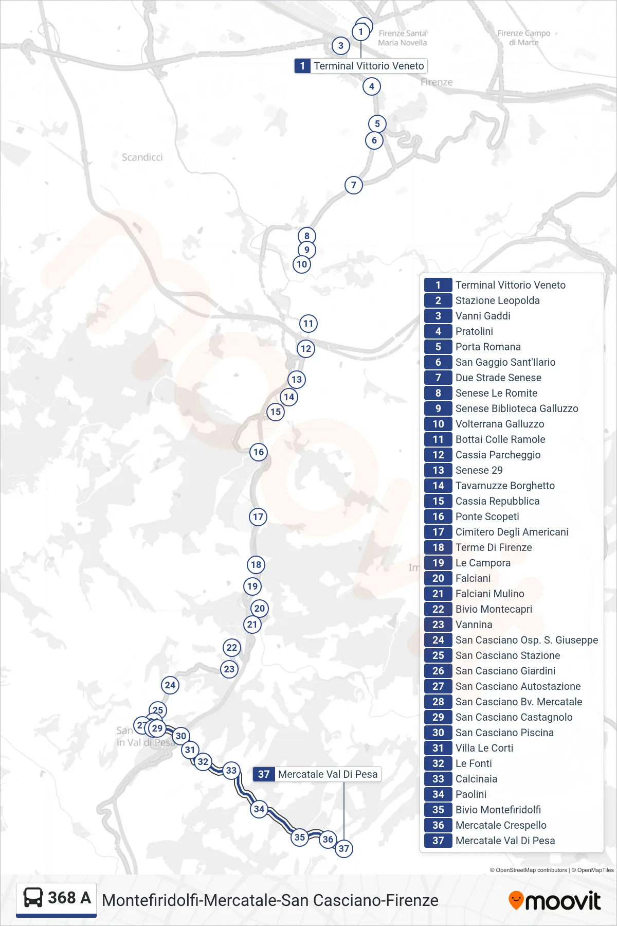 Linea 368 A  bus (Mercatale Val Di Pesa) - Percorsi e fermate sulla mappa