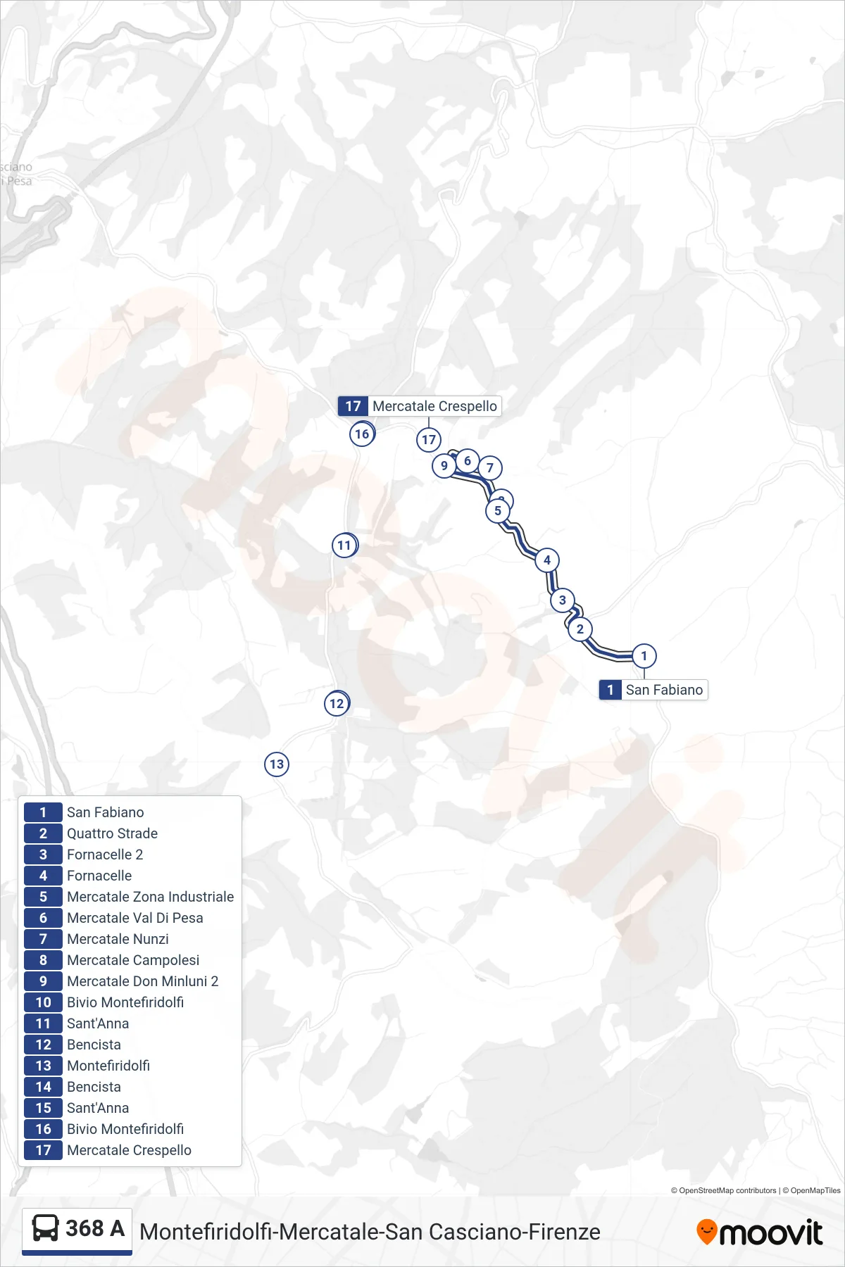 Linea 368 A  bus (Mercatale Val Di Pesa) - Percorsi e fermate sulla mappa