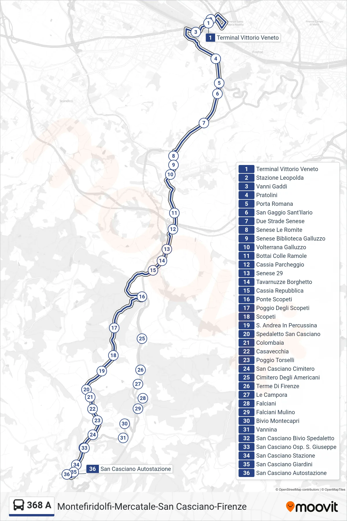 Linea 368 A bus (San Casciano Autostazione) - Percorsi e fermate sulla mappa