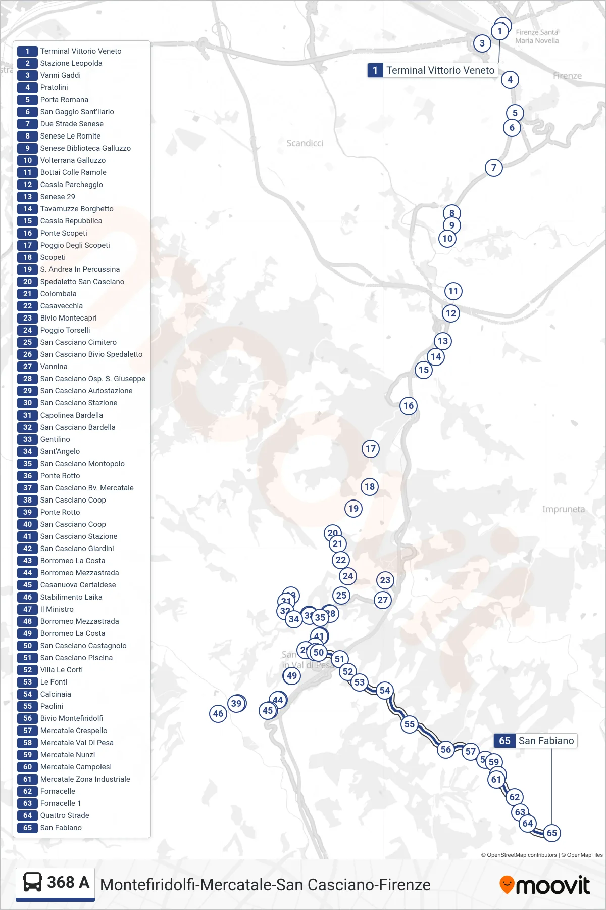 Linea 368 A  bus (San Fabiano) - Percorsi e fermate sulla mappa