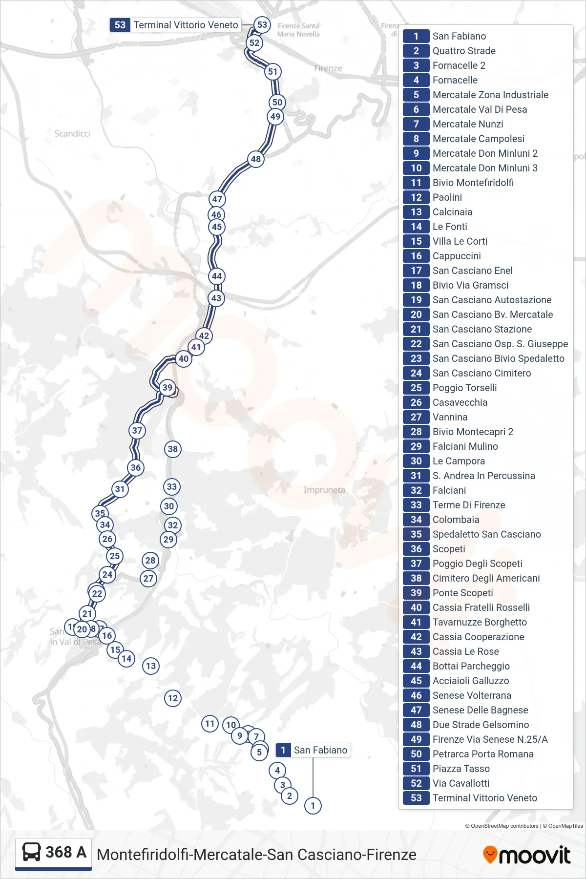 Linea 368 A  bus (Terminal Vittorio Veneto) - Percorsi e fermate sulla mappa