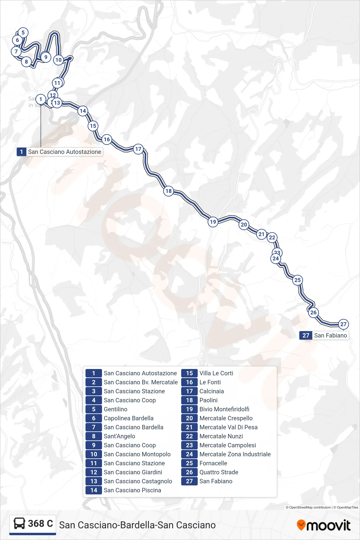 Linea 368 C  bus (San Fabiano) - Percorsi e fermate sulla mappa