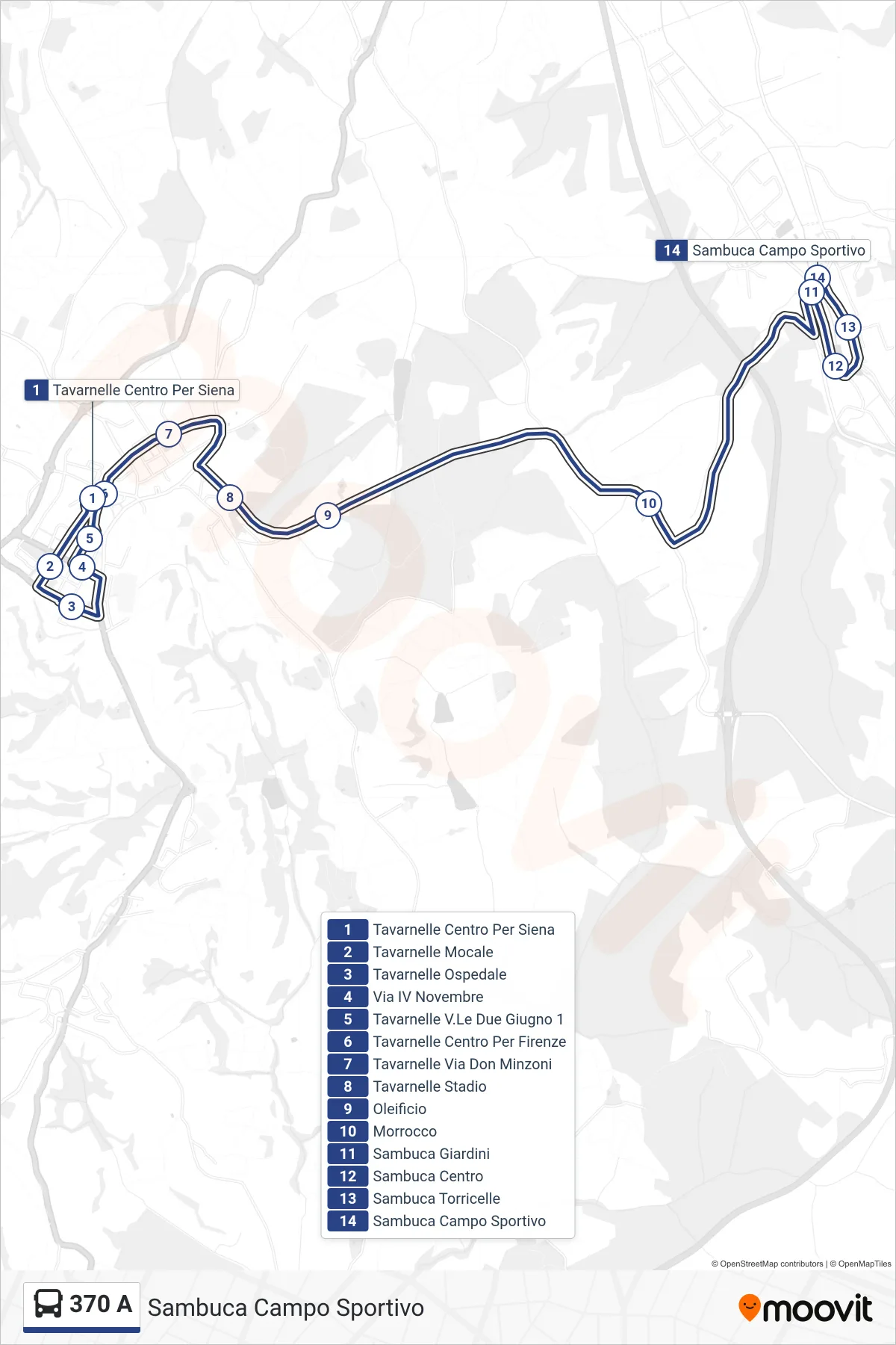 Linea 370 A bus (Sambuca Campo Sportivo) - Percorsi e fermate sulla mappa