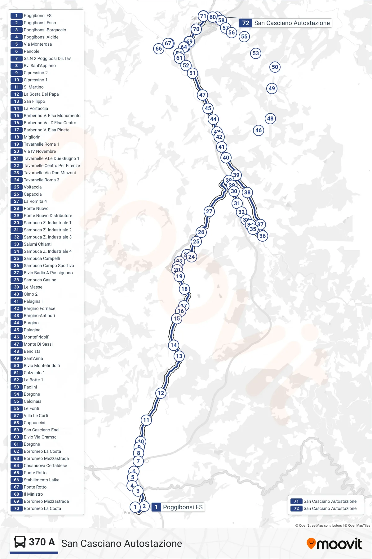 Linea 370 A bus (San Casciano Autostazione) - Percorsi e fermate sulla mappa