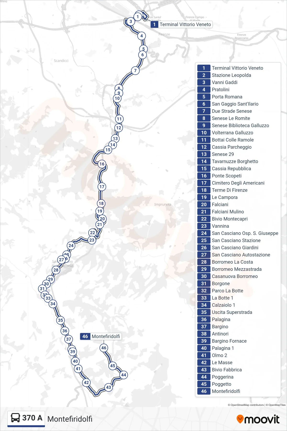Linea 370 A bus (Montefiridolfi) - Percorsi e fermate sulla mappa