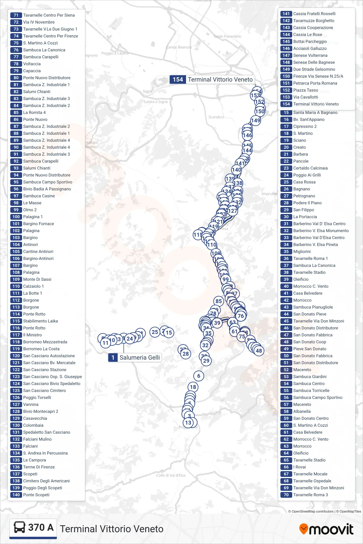 Linea 370 A bus (Terminal Vittorio Veneto) - Percorsi e fermate sulla mappa