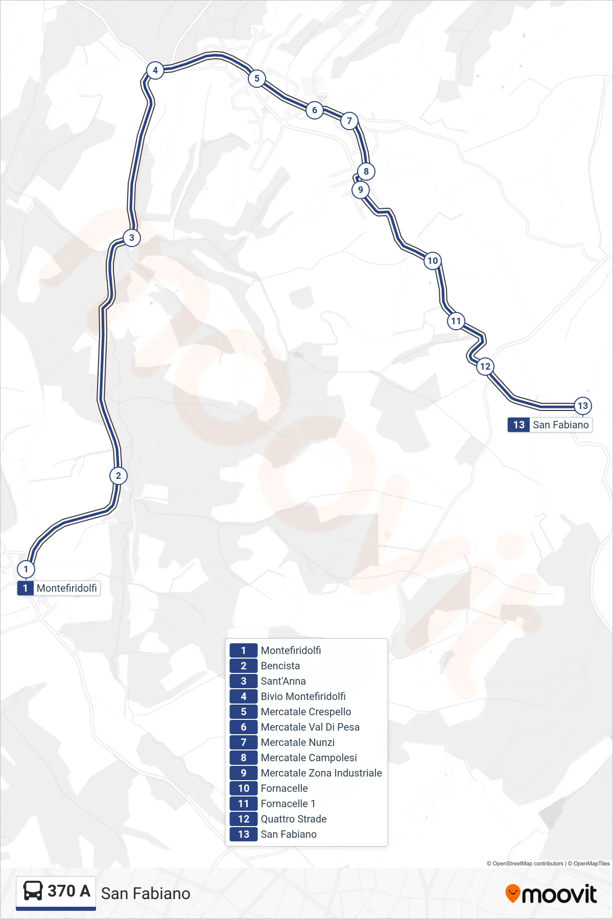 Linea 370 A bus (San Fabiano) - Percorsi e fermate sulla mappa