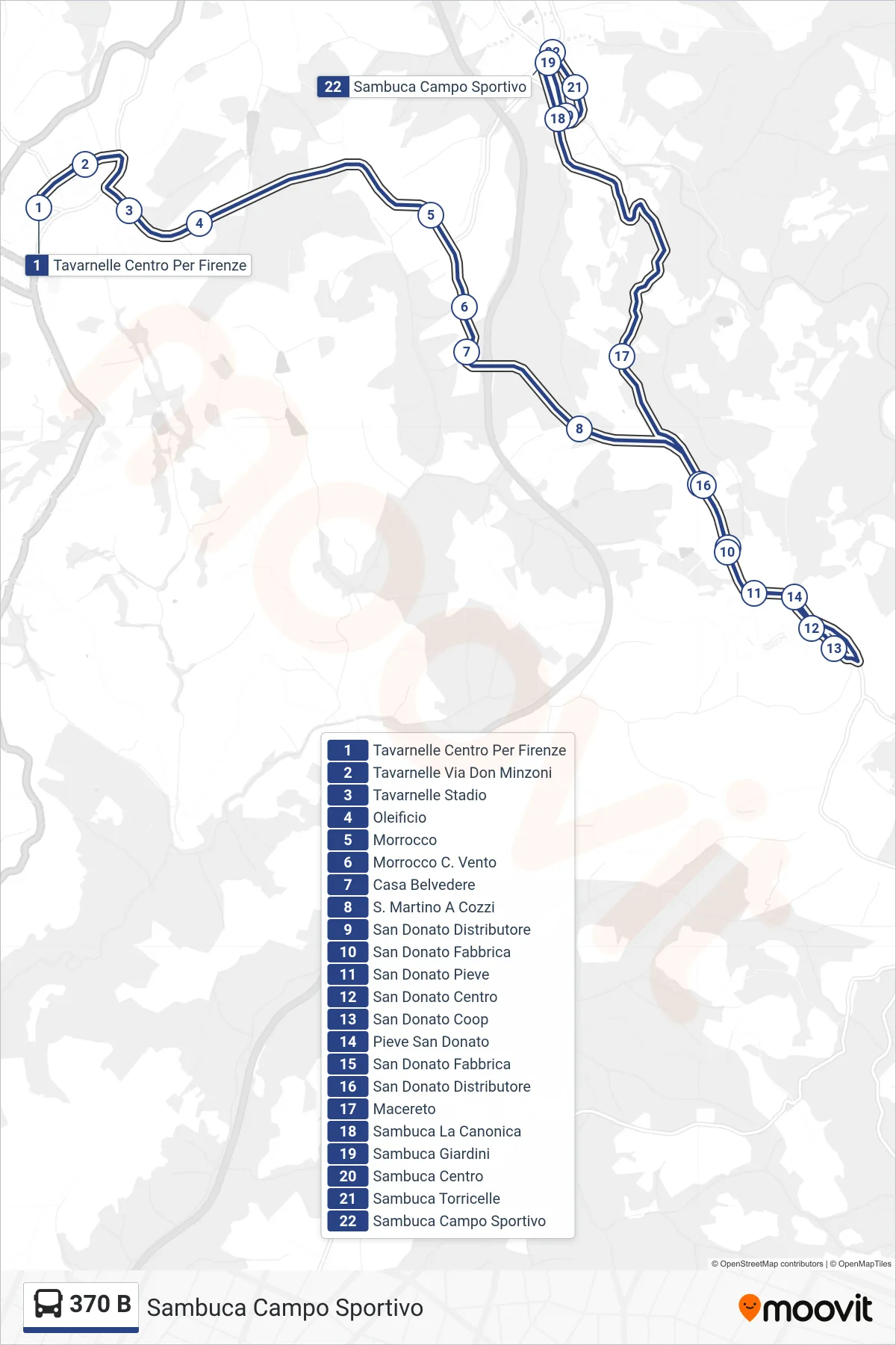 Linea 370 B bus (Sambuca Campo Sportivo) - Percorsi e fermate sulla mappa
