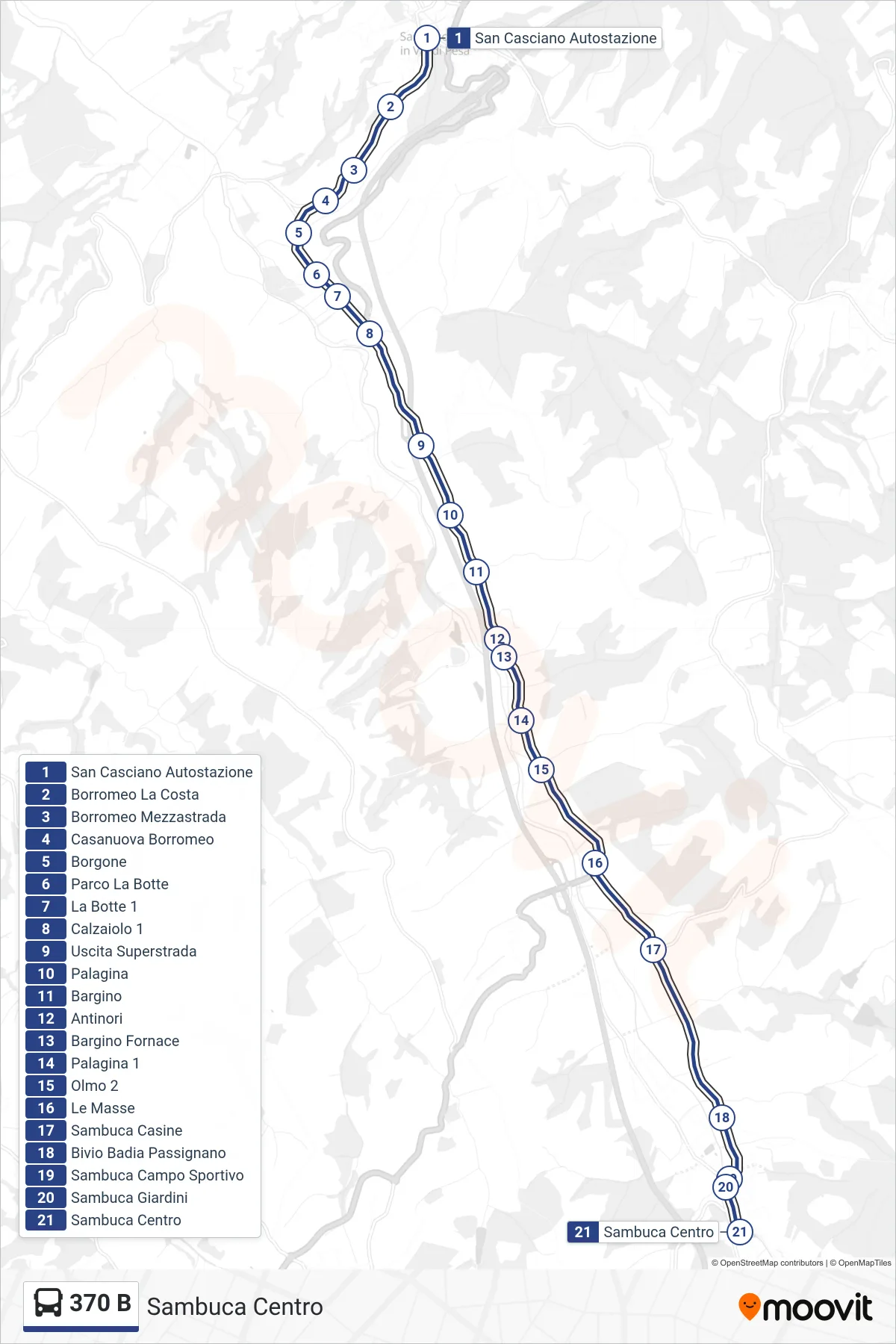 Linea 370 B  bus (Sambuca Centro) - Percorsi e fermate sulla mappa