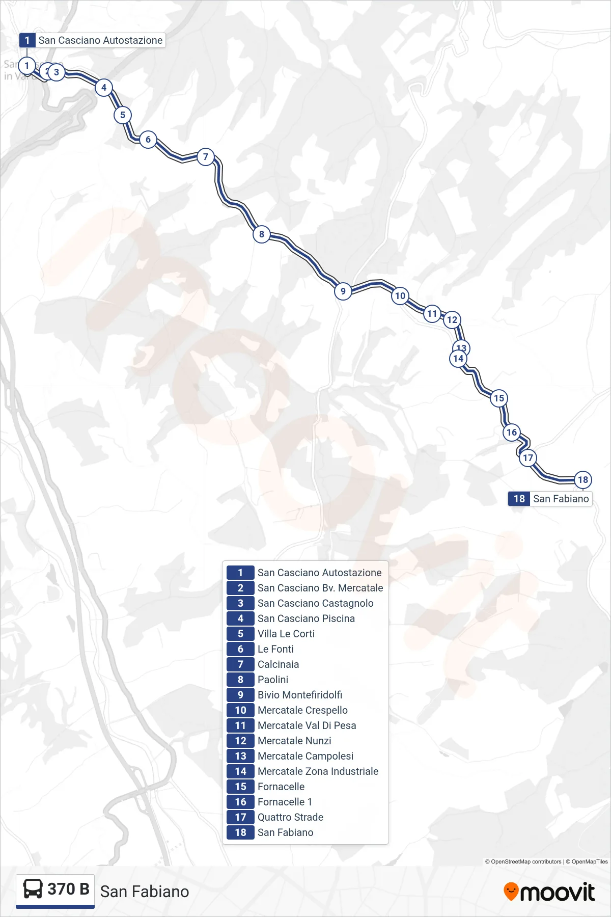 Linea 370 B  bus (San Fabiano) - Percorsi e fermate sulla mappa