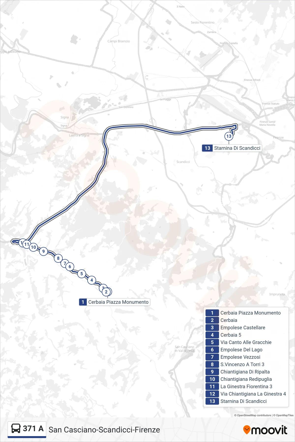 Linea 371 A bus (Via Starnina) - Percorsi e fermate sulla mappa