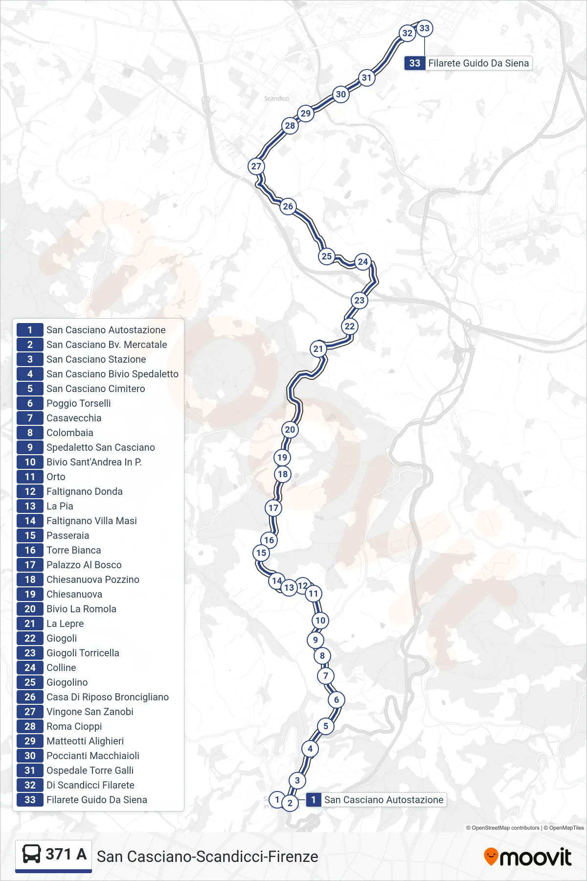 Linea 371 A bus (Filarete Scuole) - Percorsi e fermate sulla mappa