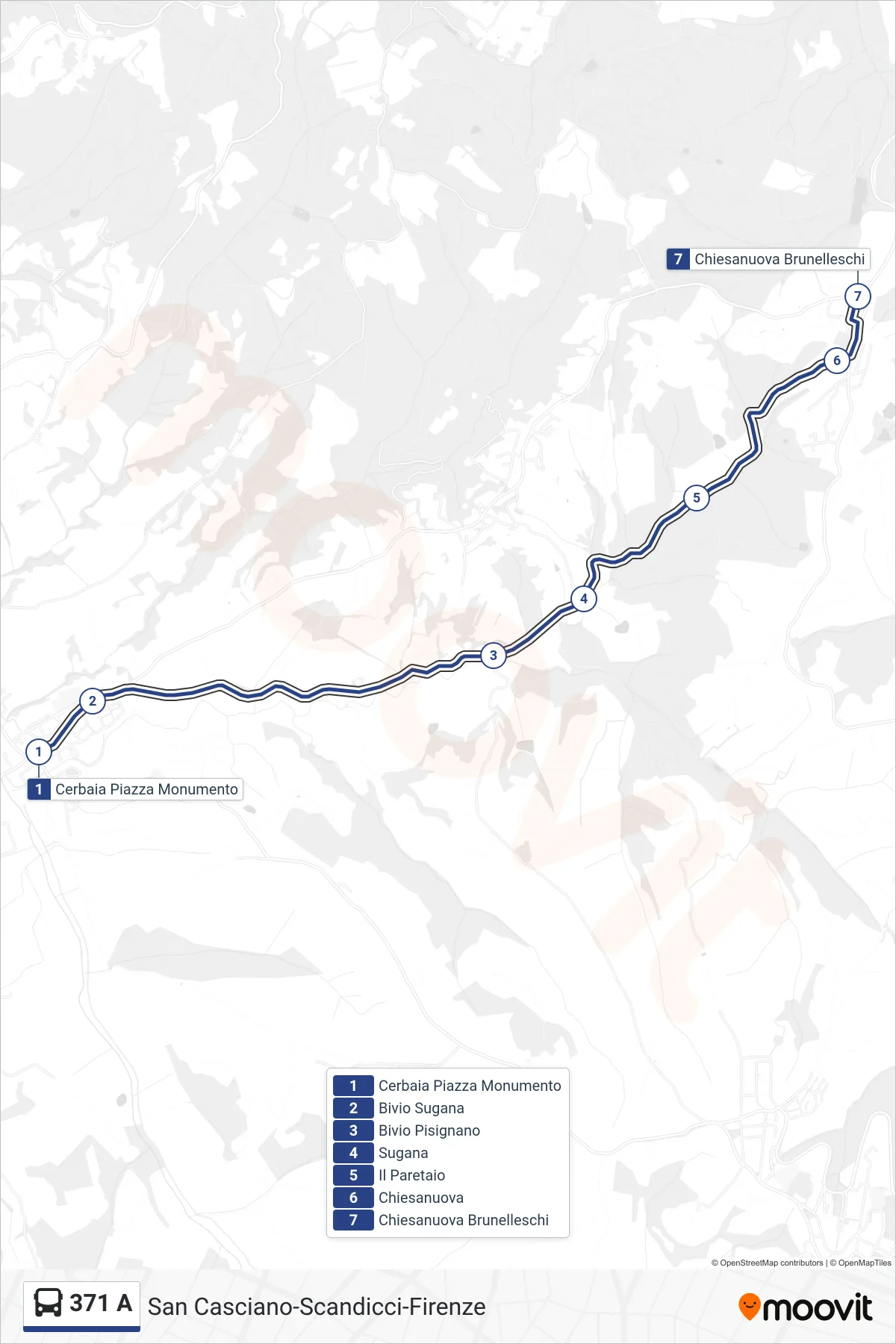 Linea 371 A bus (Chiesanuova Brunelleschi) - Percorsi e fermate sulla mappa