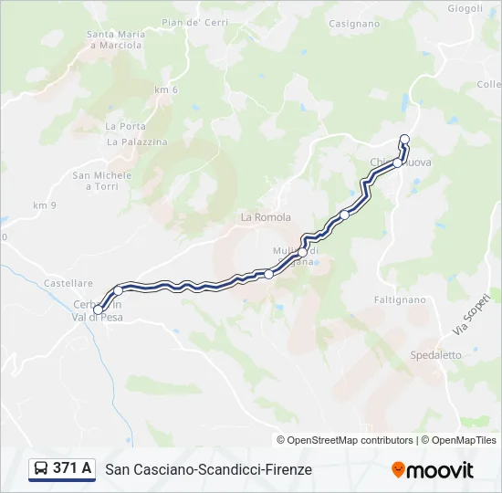 371 A Bus Line Map