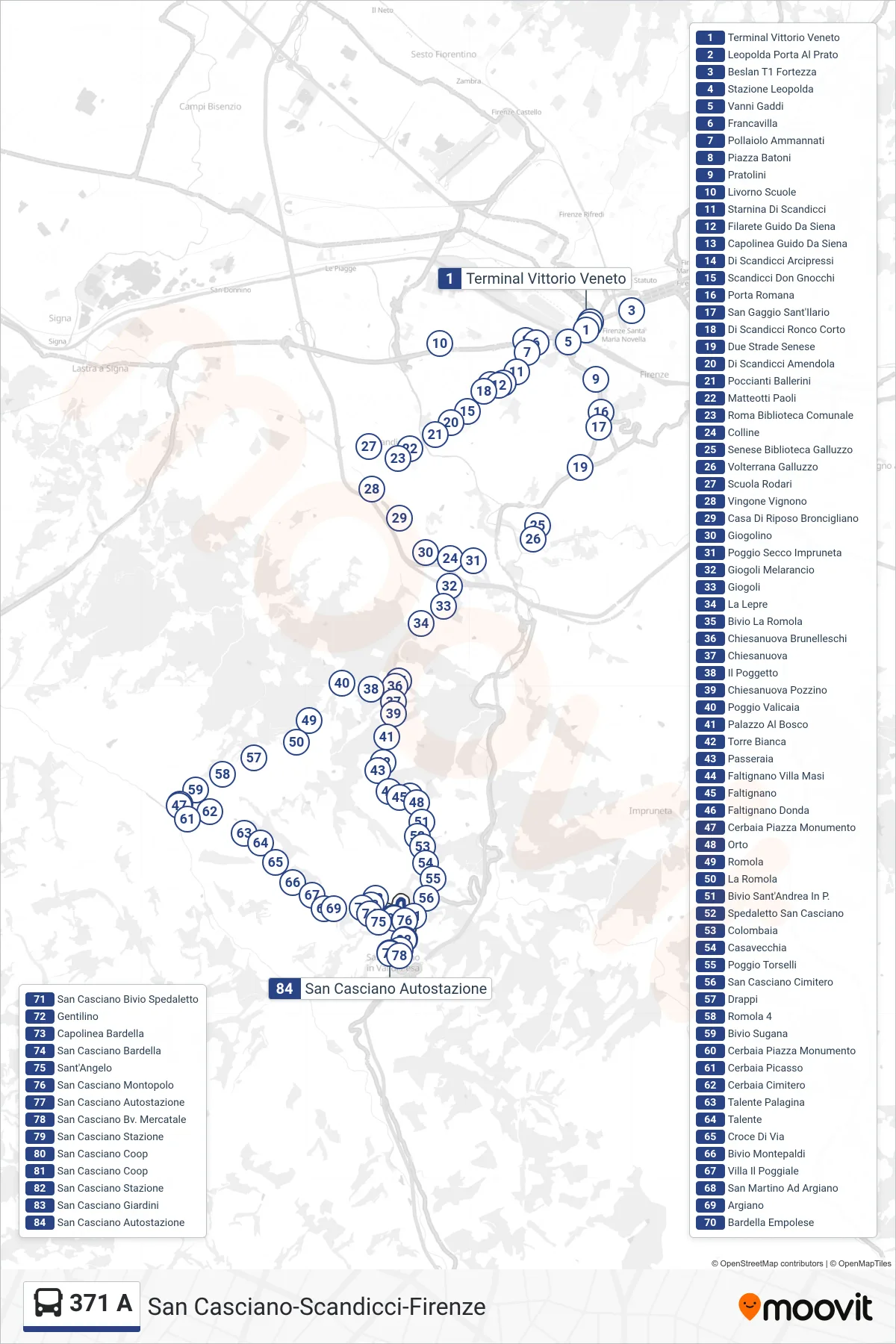Linea 371 A bus (San Casciano Autostazione) - Percorsi e fermate sulla mappa