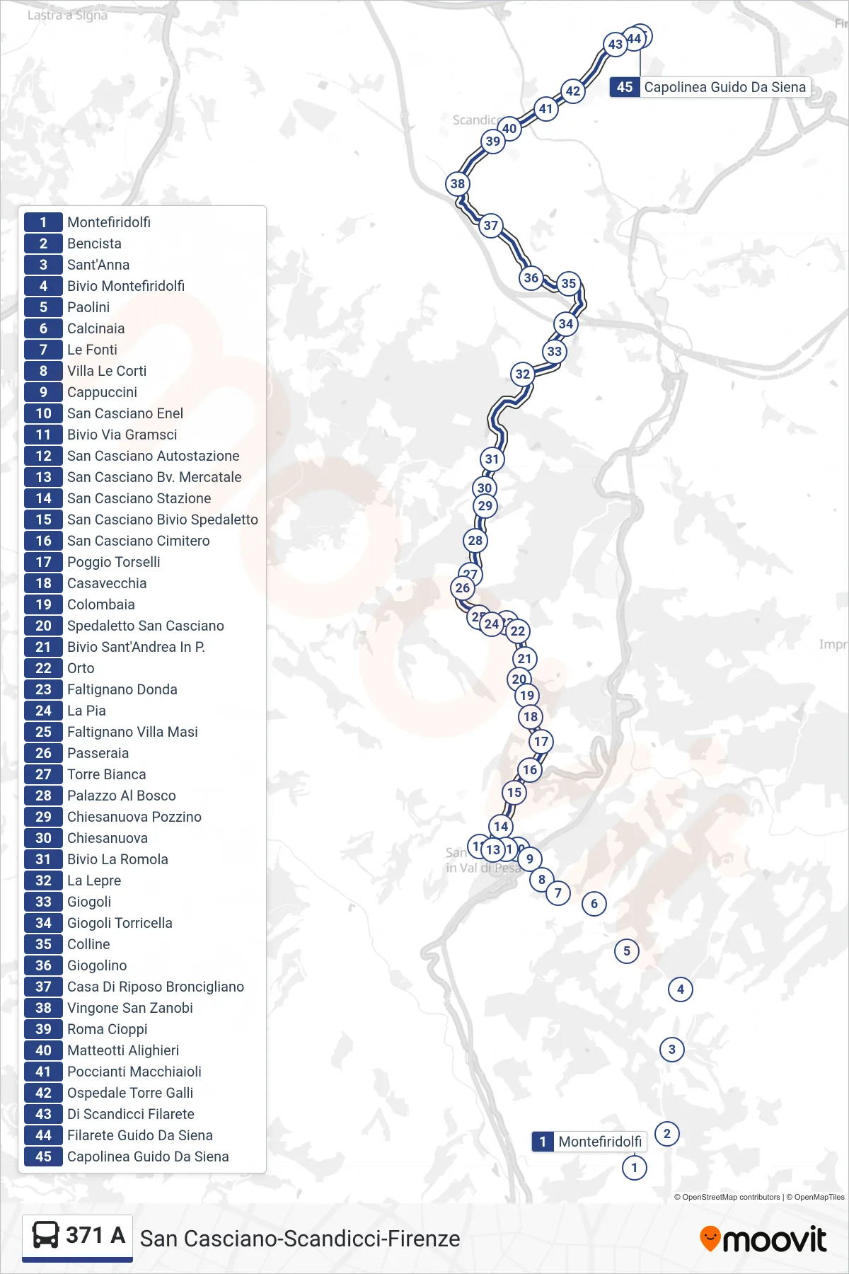 Linea 371 A  bus (Capolinea Guido Da Siena) - Percorsi e fermate sulla mappa