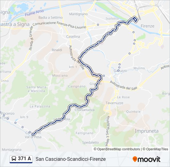 371 A Bus Line Map