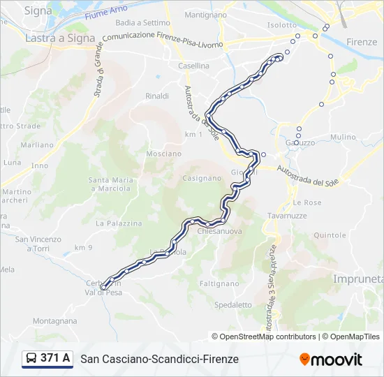 Percorso linea bus 371 A