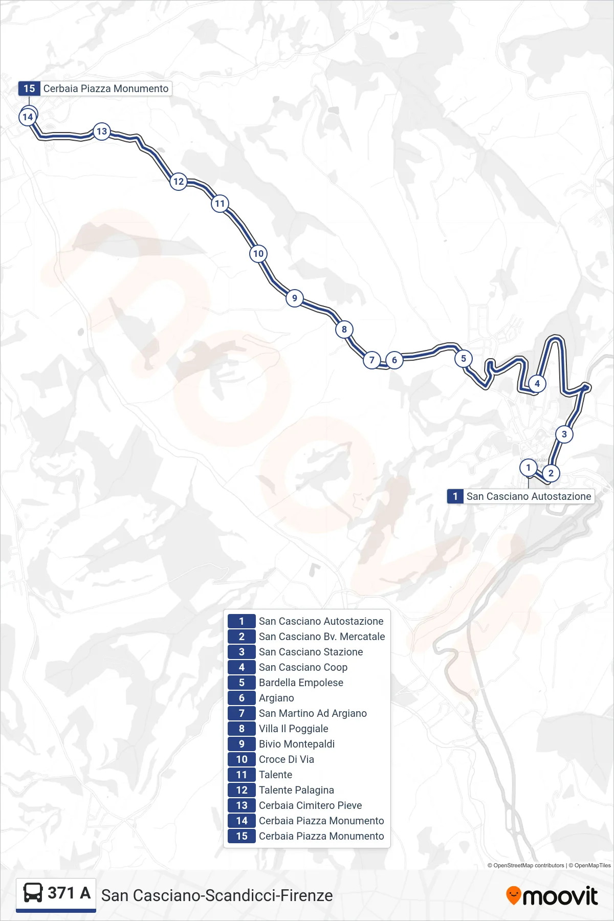 Linea 371 A bus (Cerbaia Piazza Monumento) - Percorsi e fermate sulla mappa