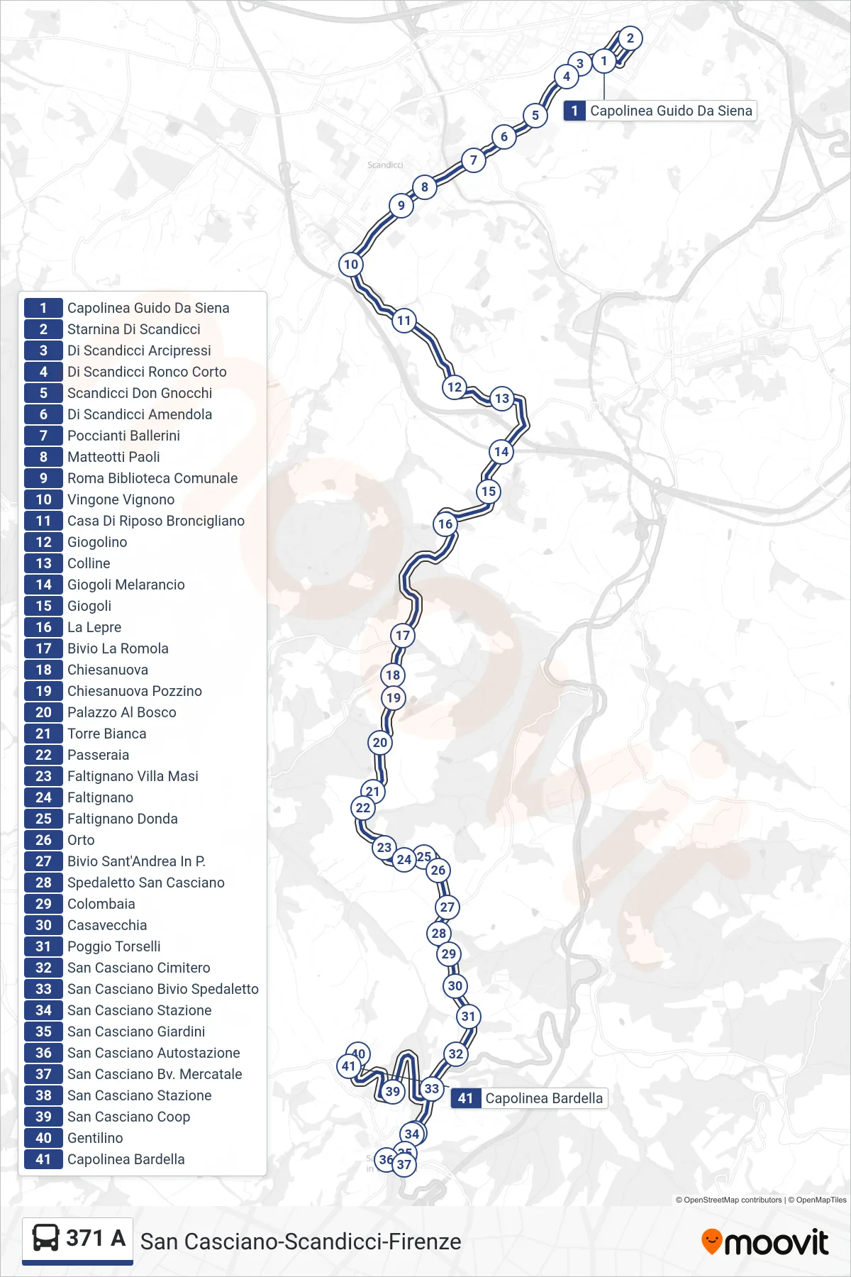 Linea 371 A bus (Capolinea Bardella) - Percorsi e fermate sulla mappa