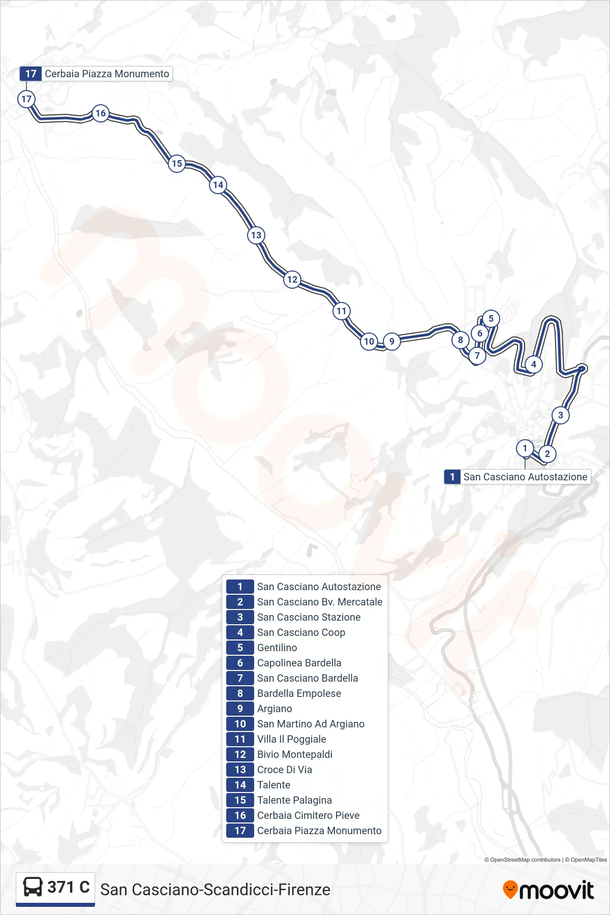 Linea 371 C bus (Cerbaia Piazza Monumento) - Percorsi e fermate sulla mappa