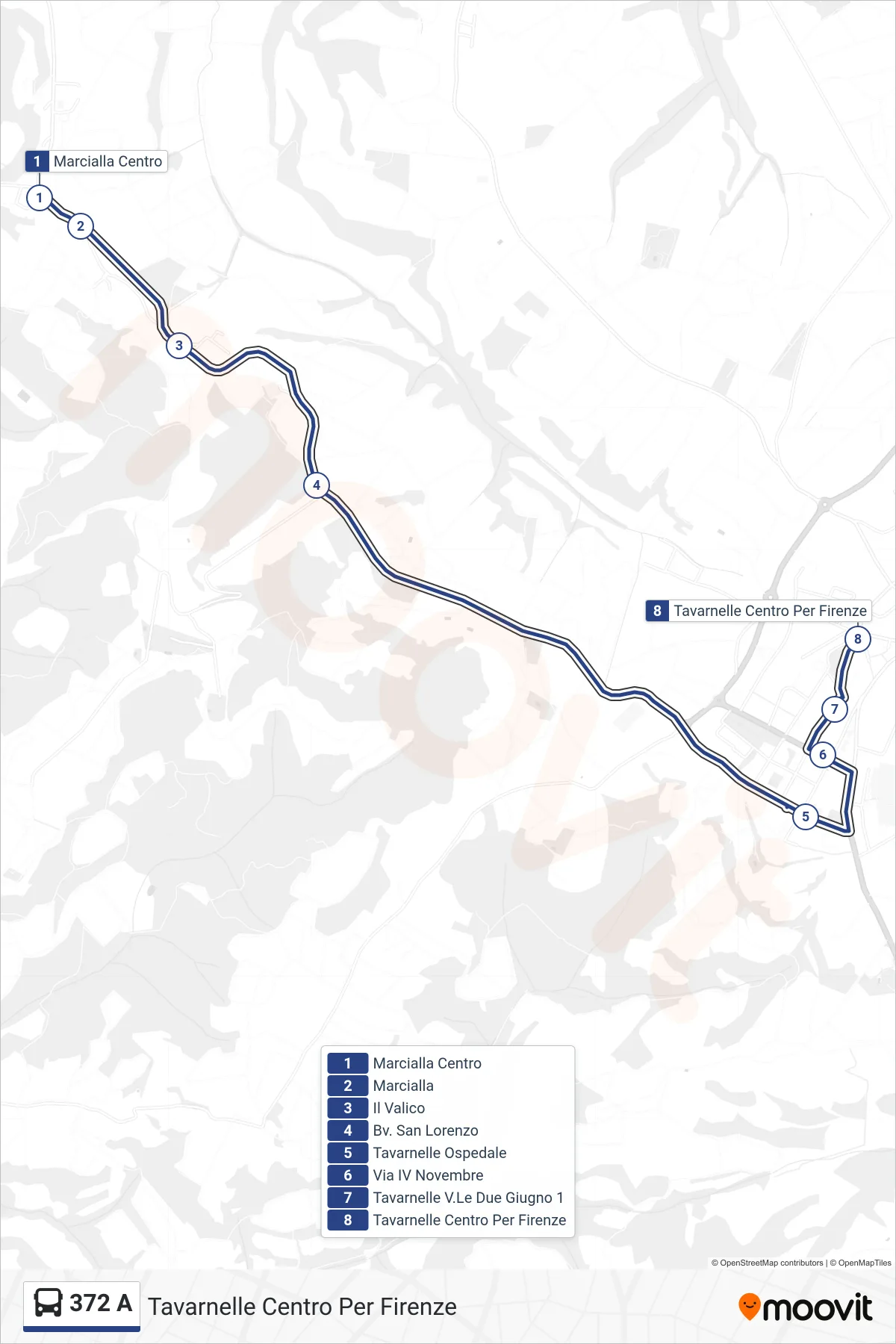 Linea 372 A bus (Tavarnelle Centro Per Firenze) - Percorsi e fermate sulla mappa