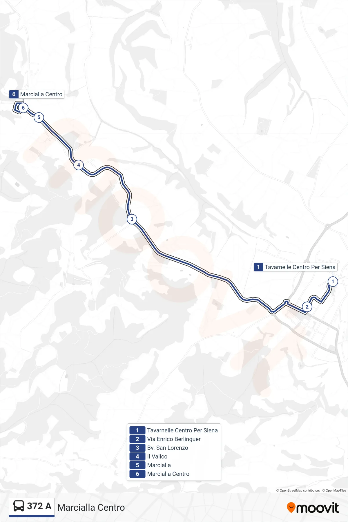 Linea 372 A  bus (Marcialla Centro) - Percorsi e fermate sulla mappa