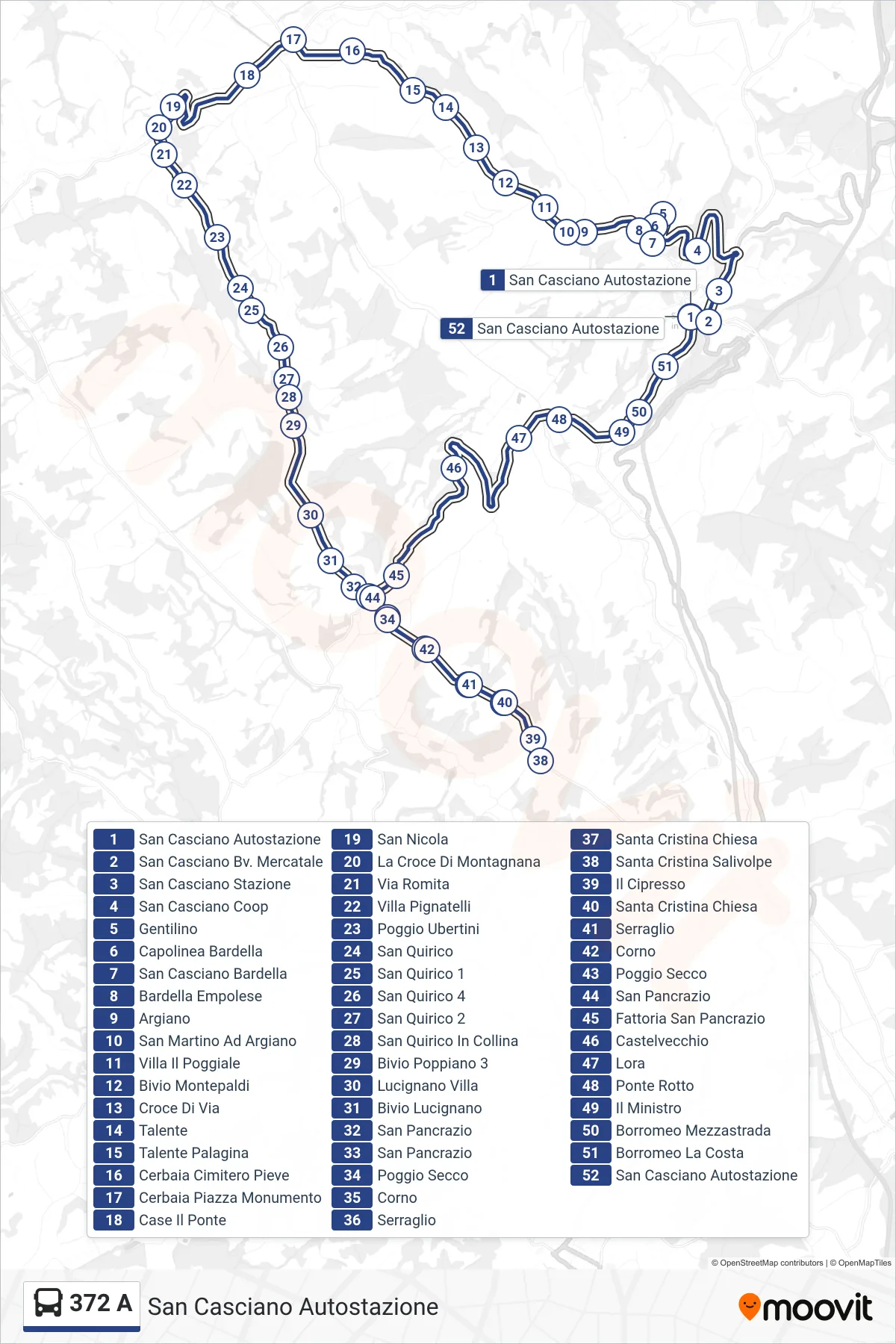 Linea 372 A bus (San Casciano Autostazione) - Percorsi e fermate sulla mappa