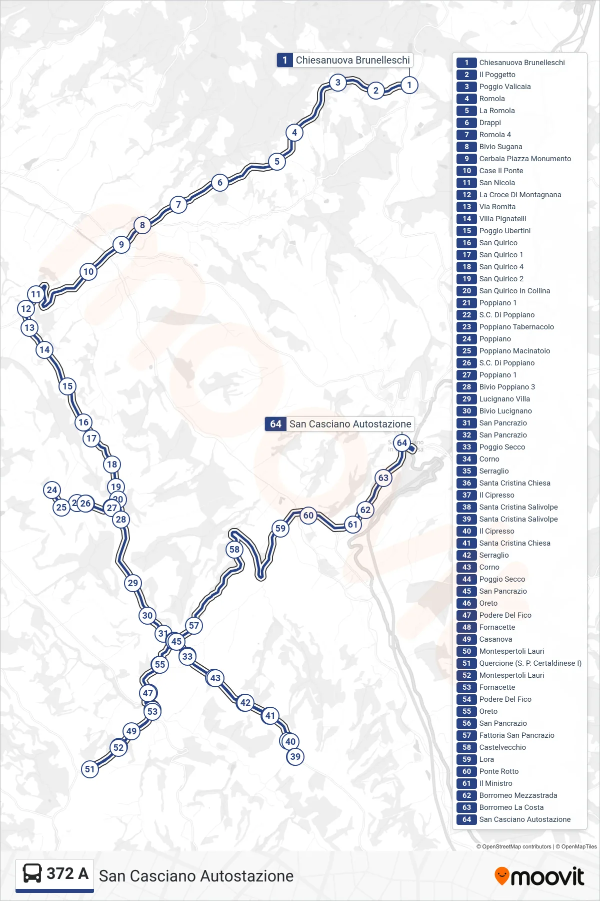 Linea 372 A bus (San Casciano Autostazione) - Percorsi e fermate sulla mappa