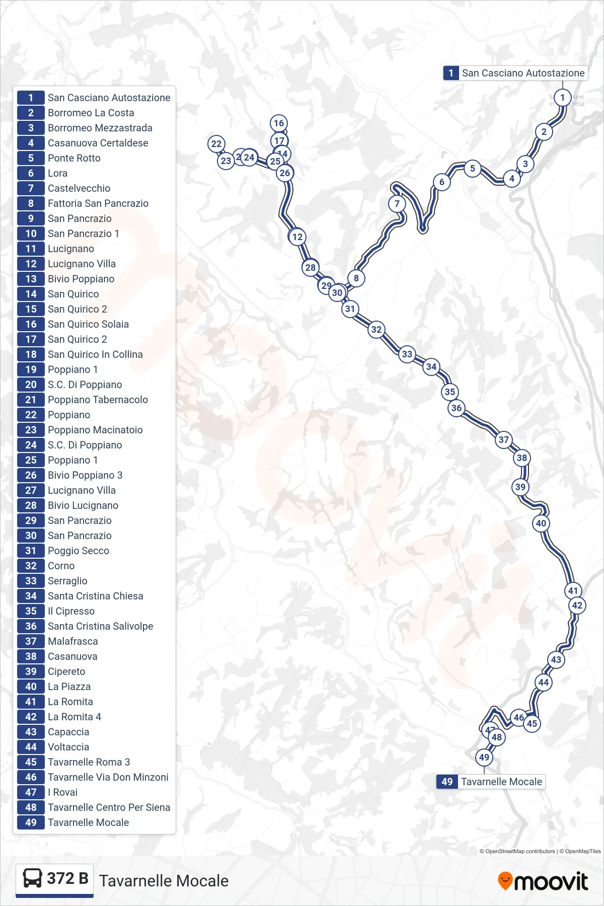 Linea 372 B bus (Tavarnelle Mocale) - Percorsi e fermate sulla mappa