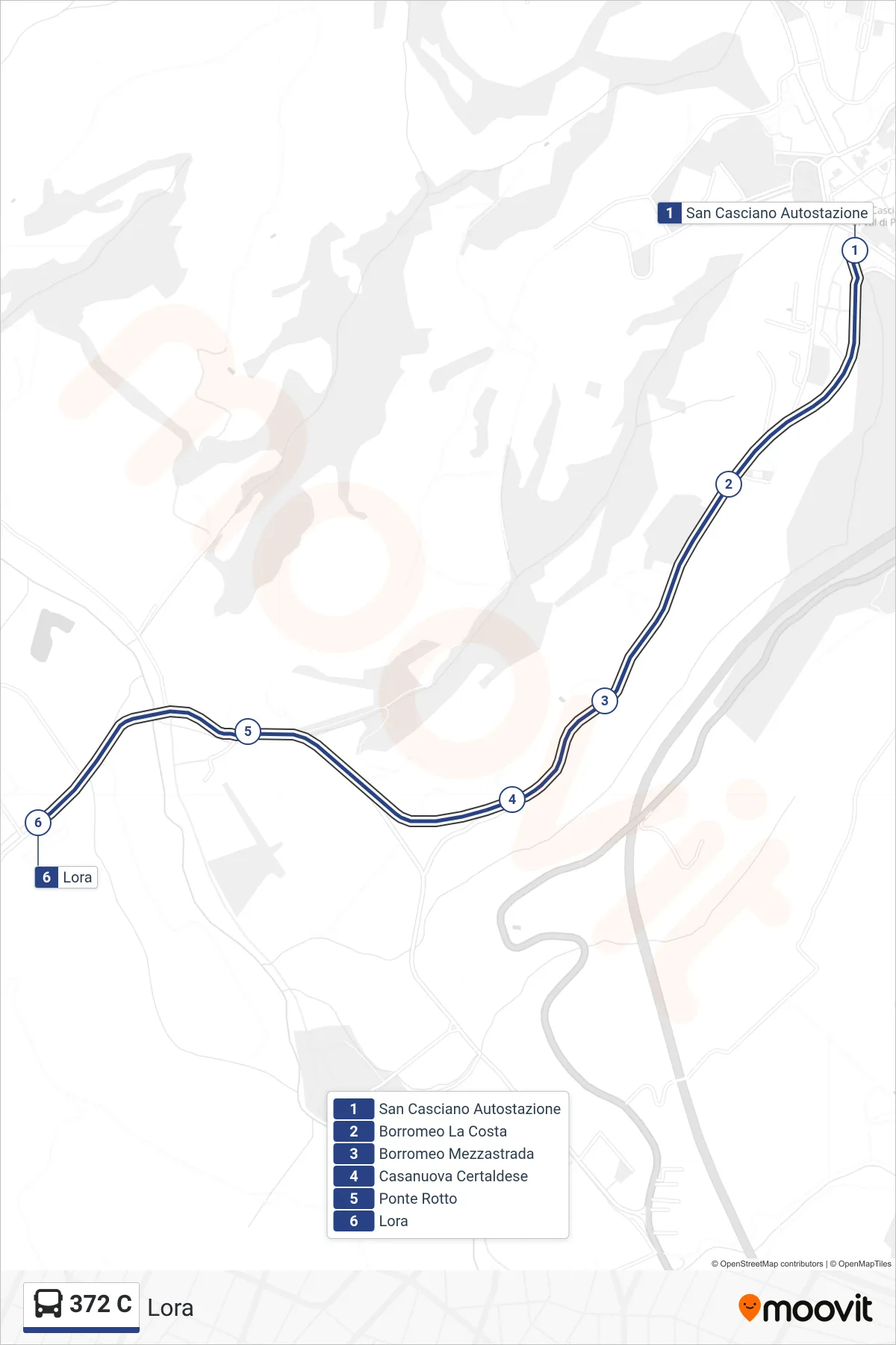 Linea 372 C bus (Lora) - Percorsi e fermate sulla mappa